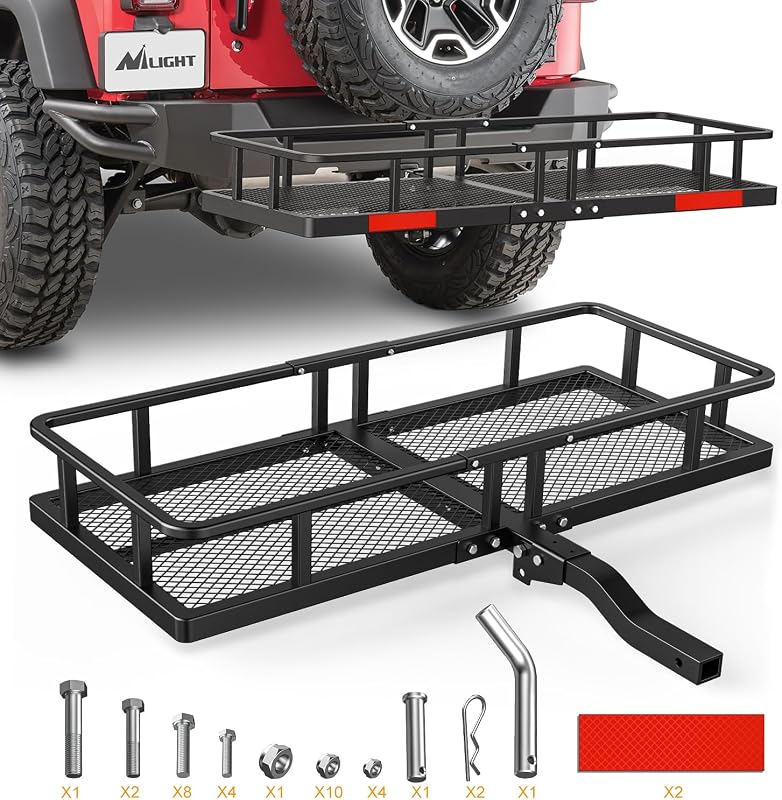 Nilight 60" x 20" x 7.87" Hitch Cargo Carrier | Fits 2-Inch Receiver 500lbs Heavy Duty Capacity Luggage Basket Includes 5/8" Pin Clip, Fold-Up Design for SUV and Pickup Camping Traveling