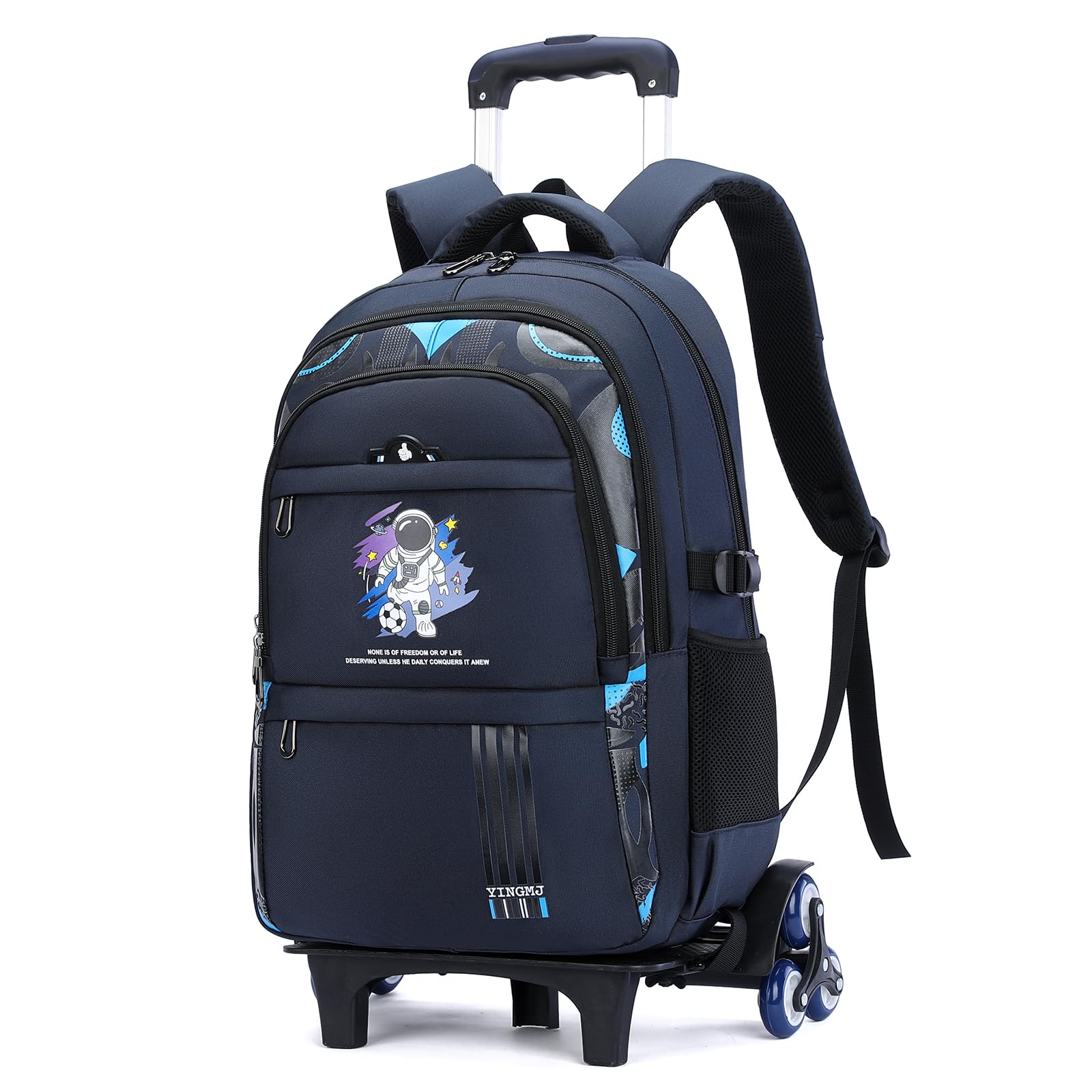 Amythe Sac a Dos à Roulette Garcon, 28 L Cartable Garcon a roulettes, Sac D'école Collège et Primaire pour Enfants 9 à 16 Ans, 6 Roues pour L'école, Voyages et Loisirs, Bleu