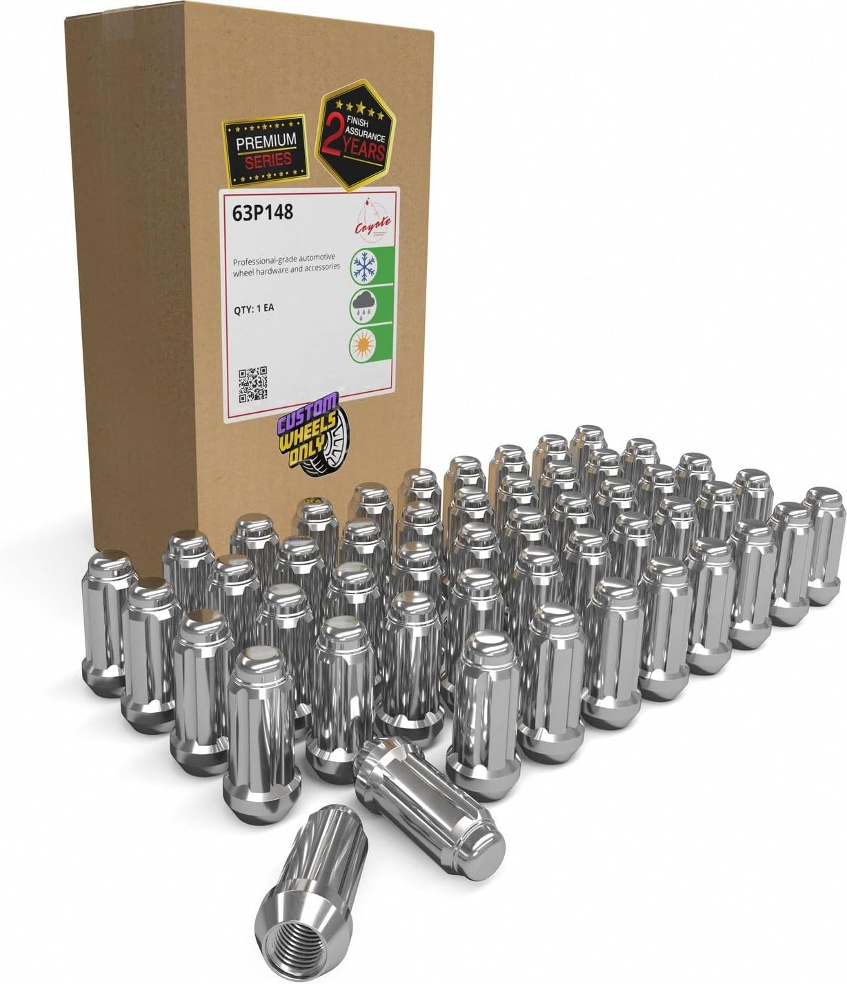 Wheel Accessories Parts Premium Spline Lug Nuts 2 Year Warranty 60 Pcs M14x1.5 14x1.5 Thread 2.00" Long Chrome 6 Spline Hex Fits Chevy Silverado ｜ Ford F Series ｜ GMC Sierra｜ RAM｜