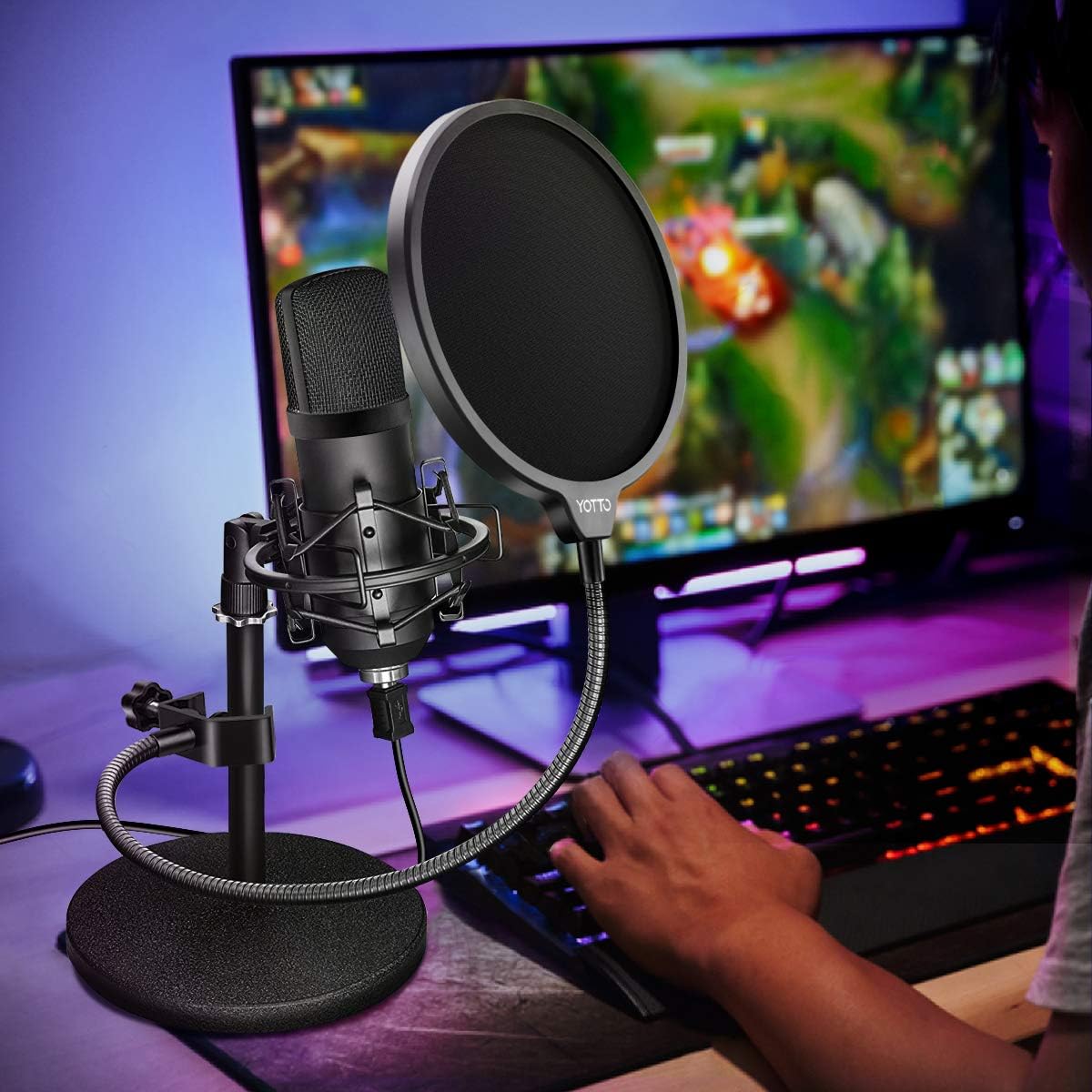 YOTTO Microphone Pop Filter Studio Windscreen Mic Cover Mask Shield with Flexible Gooseneck and Clamp for Blue Yeti, Audio Technica and All Microphones : Musical Instruments