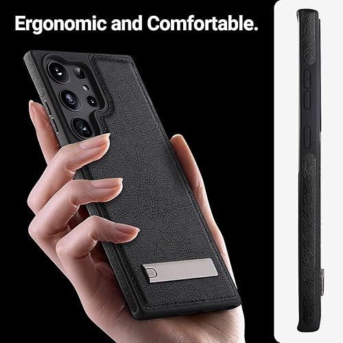 Miniatura 6 de Funda de cuero para Galaxy S23 Ultra, delgada, flexible, agarre suave, funda de lujo Vgean para hombres, funda protectora delgada con función atril