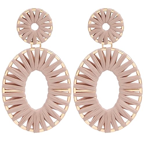 Raffia Tassel Hoop Drop Earrings Handmade Fashion Statement Jewelry for