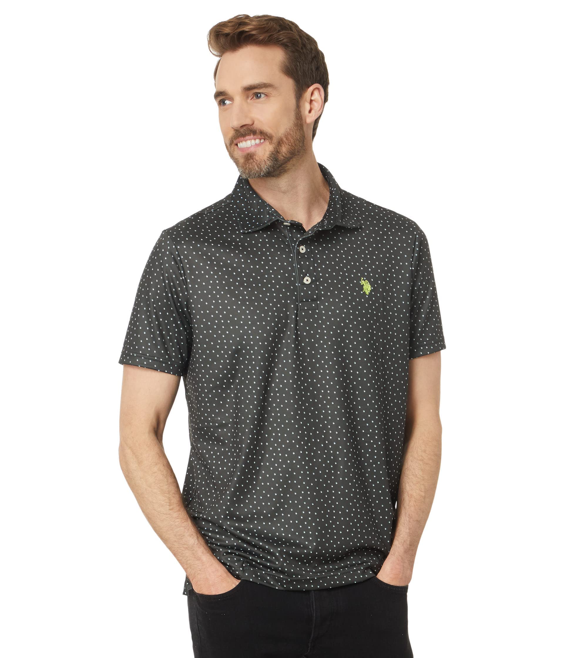 Polo à pois ombrés confortable XL noir pour éviter les hauts ternes