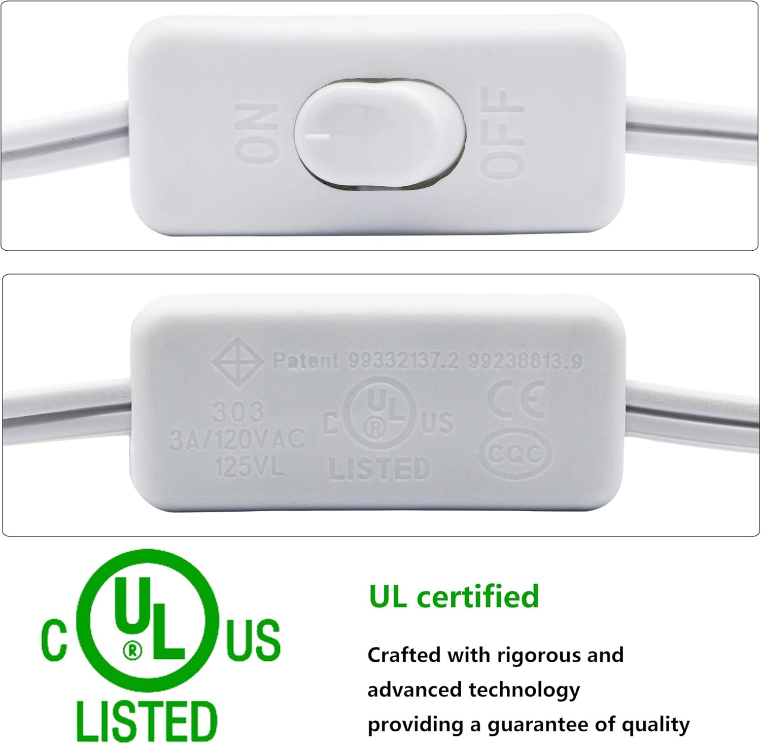 SinLoon UL-LP Certification Lamp Cord Replacement Power Cord with On/Off Button Switch 18AWG SPT-2 Lights Power Cable with Polarized Molded Plug for Wiring and Repairing(White, 2M/6.56ft)