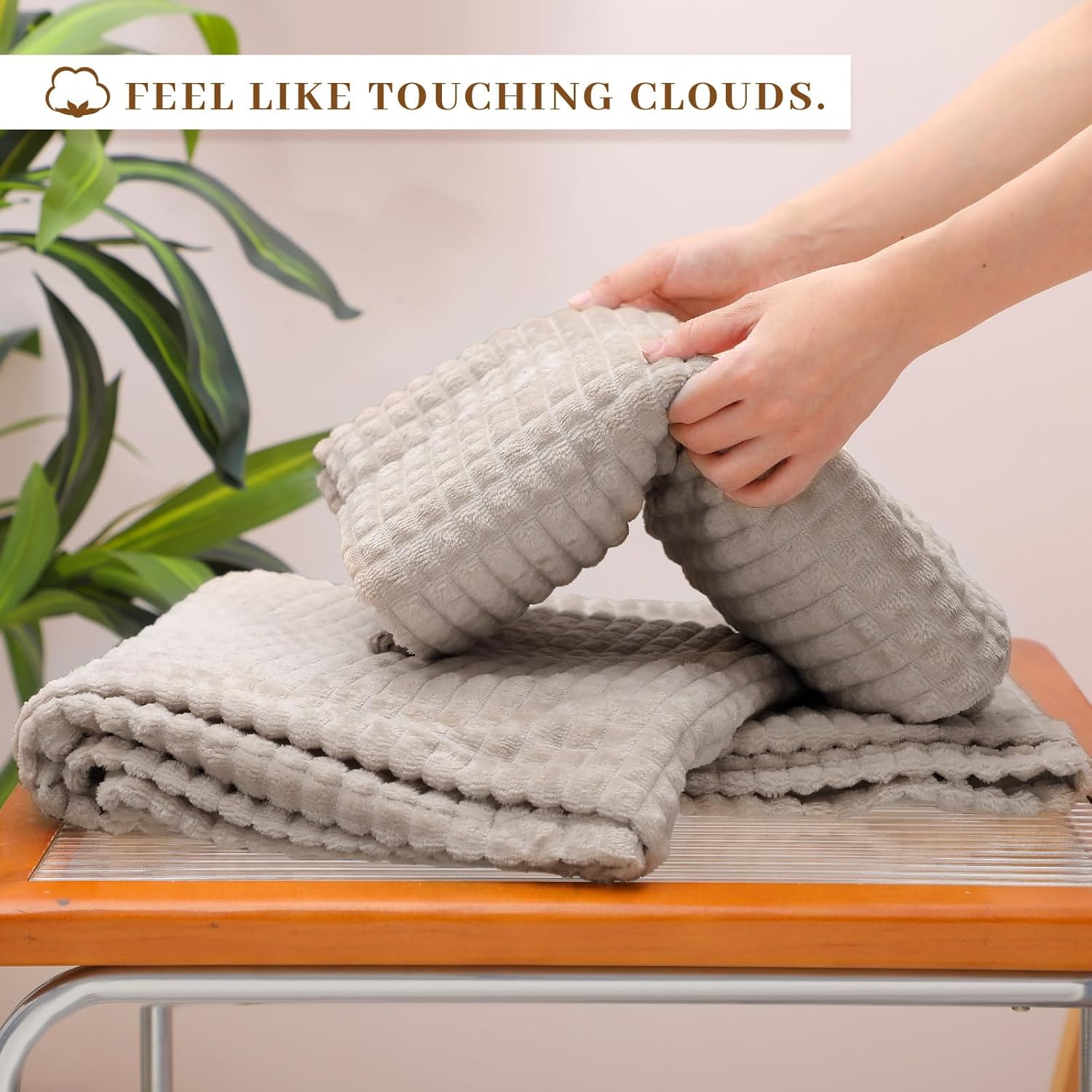 Buryeah 6 Pcs Flannel Fleece Throw Blanket Bulk 50 x 60 Inch Wedding Throw Blanket 3D Jacquard Grid Design Soft for Couch Sofa Chair Donation Homeless Gift (Camel) - Image 4