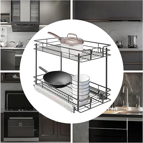 Miniatura 2 de Organizador de armario extraíble de dos niveles, estante extraíble para gabinete de cocina, estante deslizante para cocina, baño, despensa, gabinete