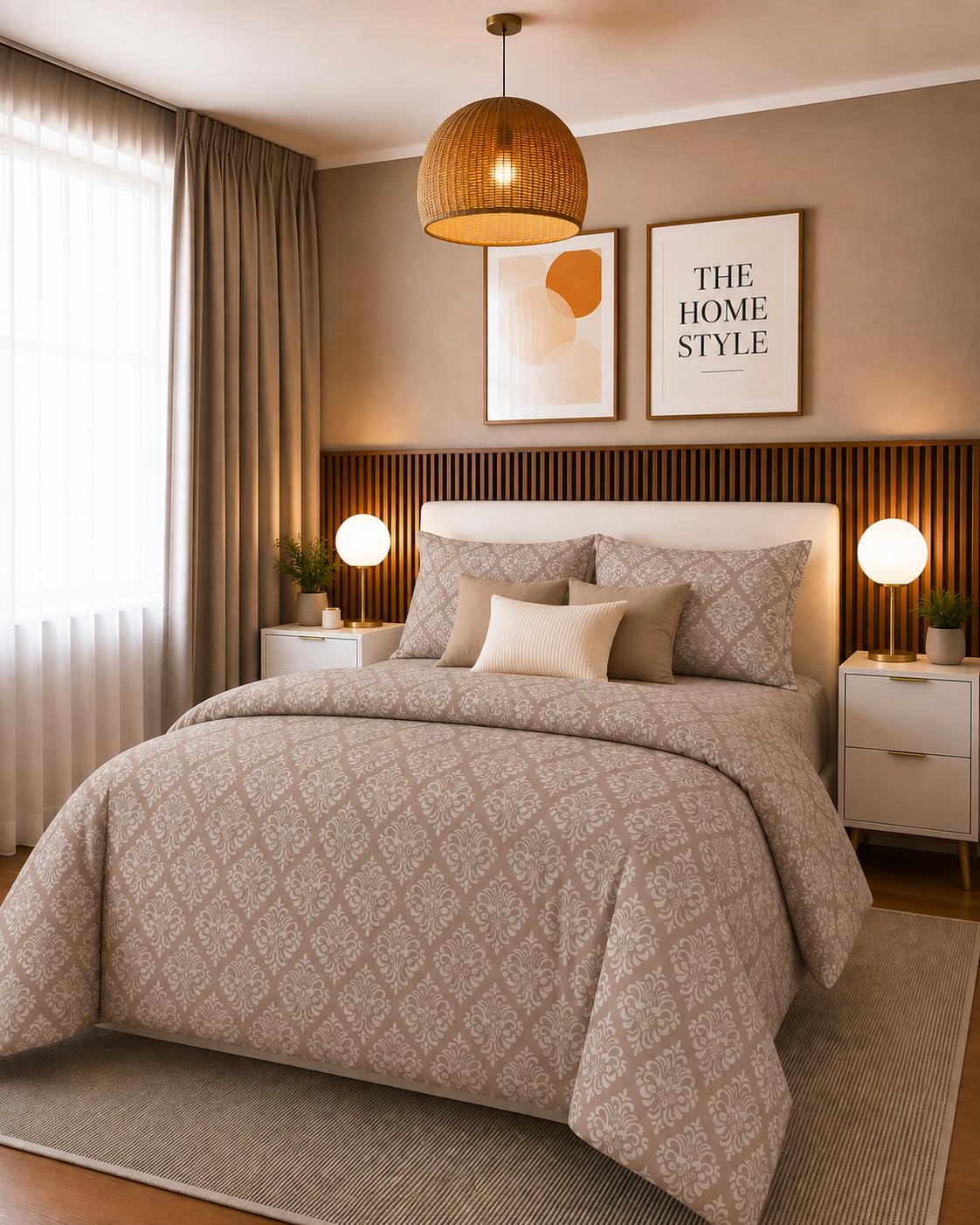 THE HOME STYLE Supersoft Glace Cotton Elastic Fitted All Around King Size Printed Double Bedsheet with 2 Pillow Cover & King Size Comforter/Duvet/Blanket (72"x78" + Comforter, Coco Barocca)