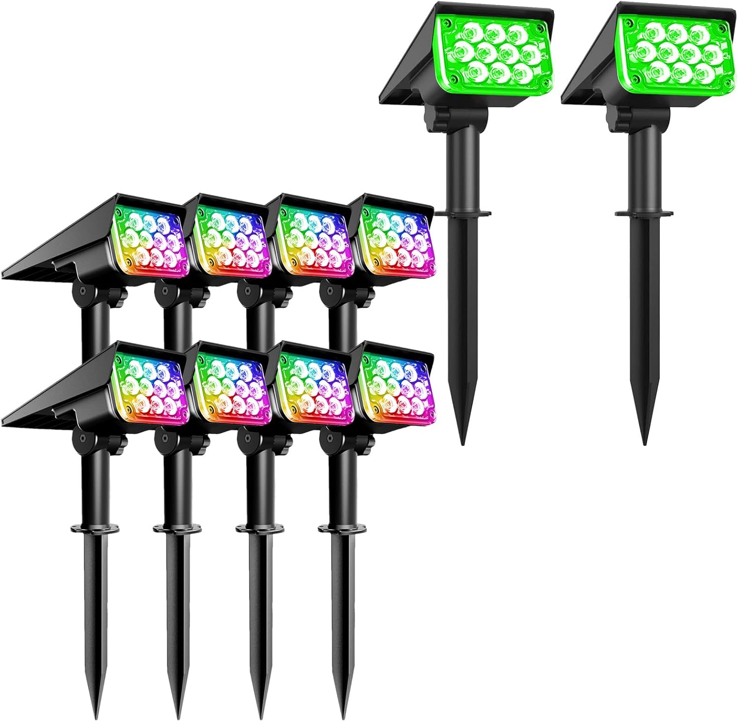 T-SUNUS Color & Green 10 Pack Solar Landscape Spotlights, IP65 Waterproof Solar Powered Spot Light Wall Lights, 2-in-1 Outdoor Landscaping Light for Yard Garden Driveway Porch Walkway Pool Patio
