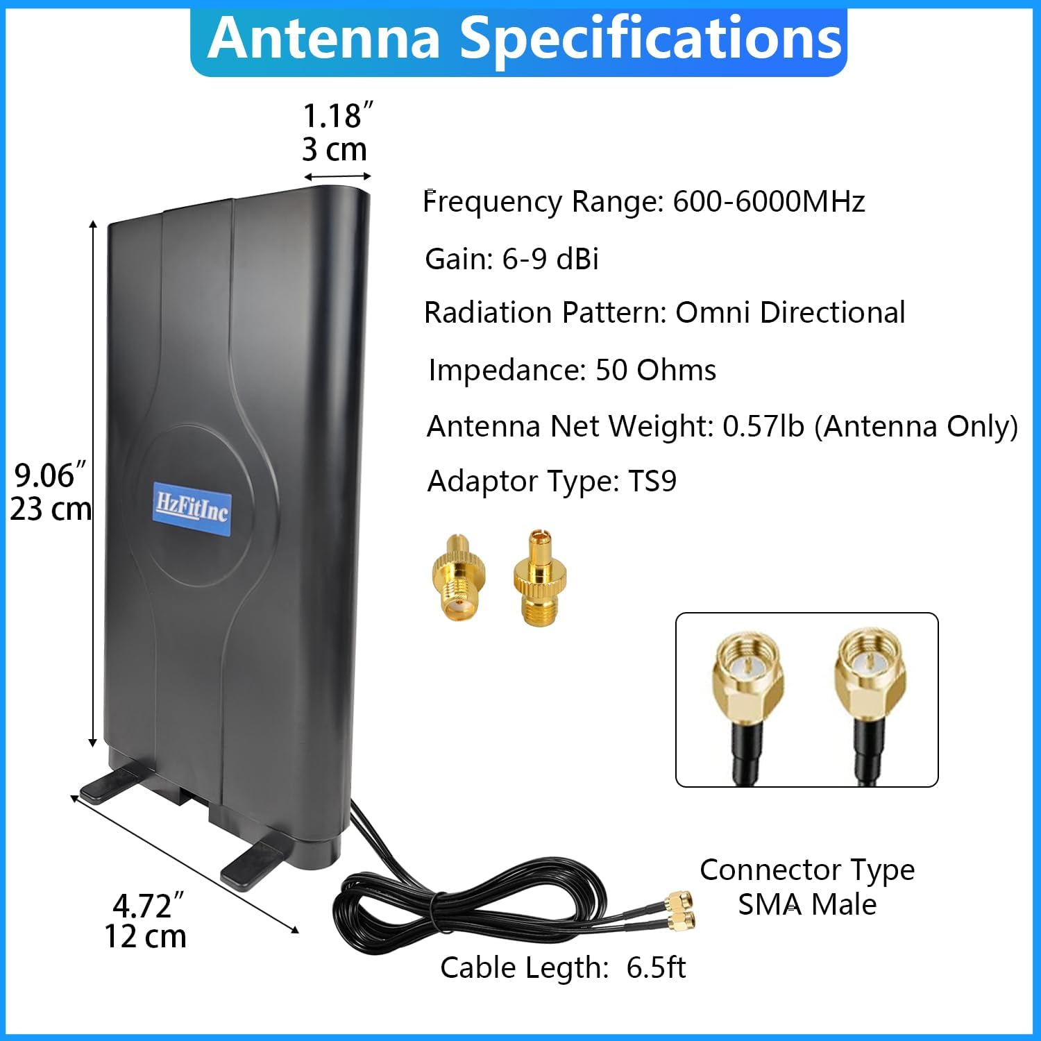 5G 4G LTE Antenna 600-6000MHz 2x2 MIMO External Omni Directional Antenna Compatible with Netgear M5 M6 Verizon, AT&T, Sprint, T-Mobile Routers, Includes TS9 & SMA Connector