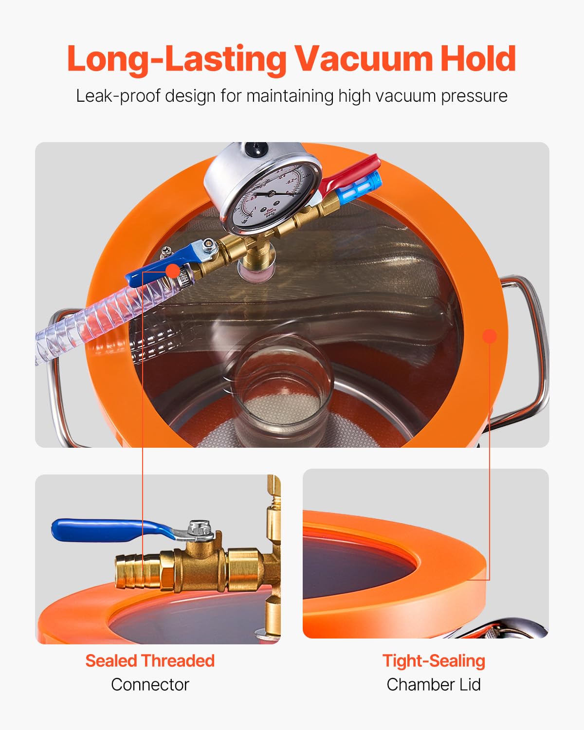 Happybuy 5 Gallon Vacuum Chamber and 3.5 CFM Pump Kit, Stainless Steel Chamber, Single Stage Degassing Chamber Kit with Acrylic Lid, Oil, 4.92 ft Hose, for Degassing Resin Silicone Epoxies