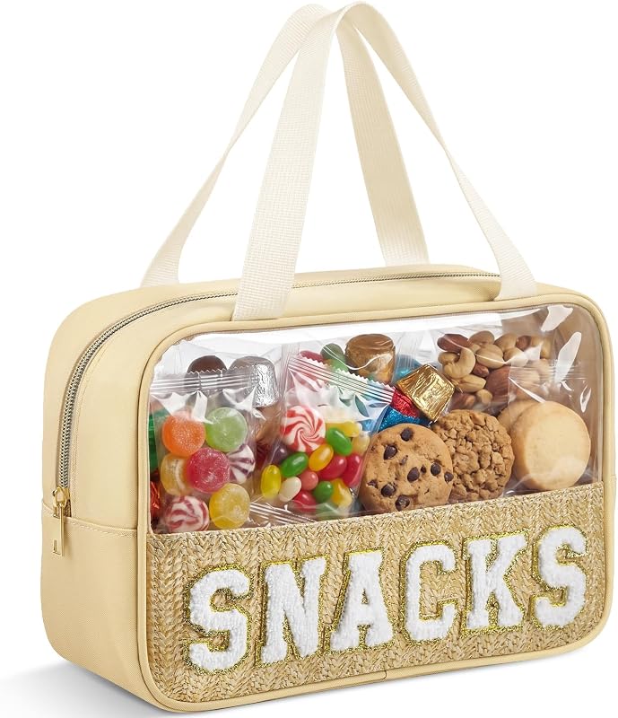 Kajaia Necessaire transparente com alça, estampa SNACKS, bege boho, 1 unidade