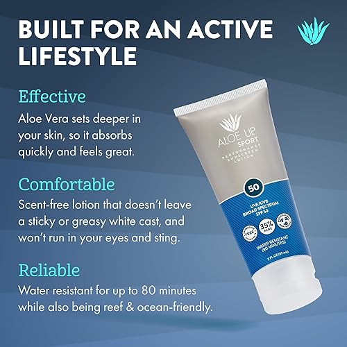 Miniatura 2 de Aloe Up Sport Sunscreen Lotion SPF 50  Protector solar de amplio espectro UVAUVB para rostro y cuerpo  Con gel hidratante de aloe vera  No graso