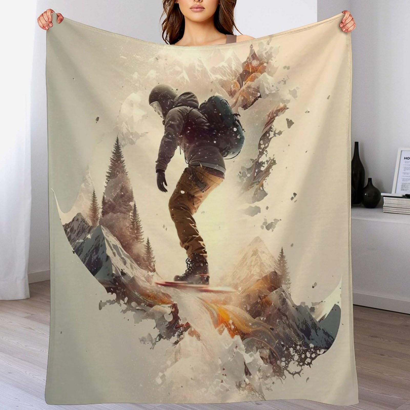 Couverture snowboard en flannel douce 180x200cm toutes saisons pour lit et canapé