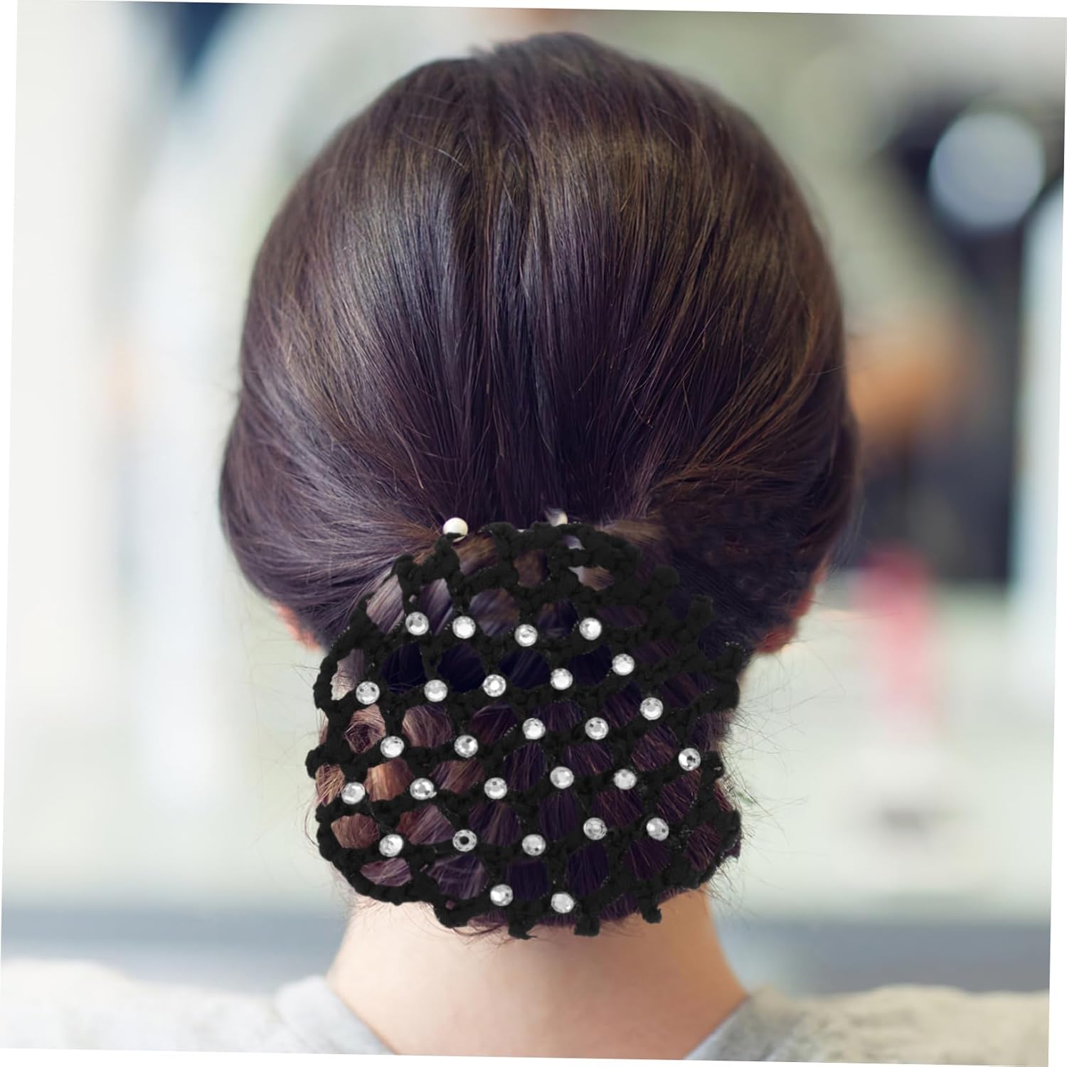BESTYASH 4Pcs Acrylic Rhinestone Hair Bun Nets for Girls Ballet Dance Hair Accessory Elegant Black Hair Net Covers for Buns Suitable for Boy Girl and Women S Hairstyles