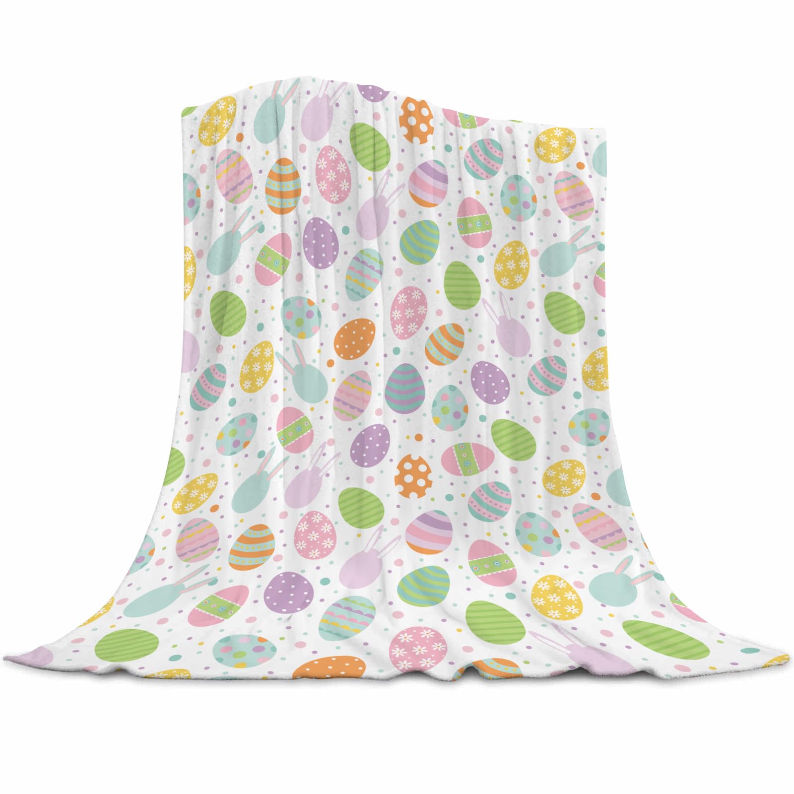 Easter Eggs Throw Blanket, Colorful Easter Decorations for Boys and Girls, Happy Easter Egg Flannel Throw Blanket, Super Soft Warm Easter Blanket for Couch Chair Sofa and Bed 40x50 inch