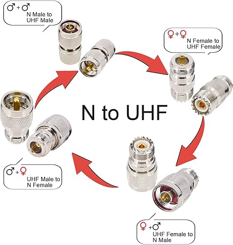 Miniatura 2 de onelinkmore Kit de adaptador de 4 piezas N a UHF, juego de conectores coaxiales RF universales N machohembra a PL-259 SO-239, adaptadores de baja
