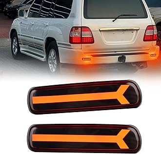 PGTOPONE LED Rear Bumper Reflectors Fog Brake Tail Light Lamps Compatible with Toyota Land Cruiser Lexus LX470 1998-2007 Add on Turn Signal Accessories (SMOKED STYLE)