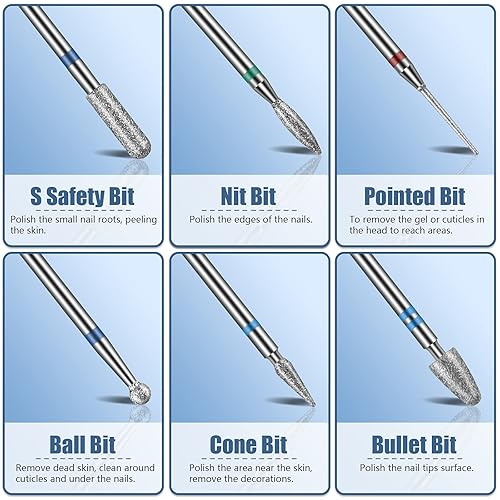Miniatura 2 de Depvko Juego de 13 brocas para taladro de uñas, brocas para uñas, 3 brocas de carburo de tungsteno + 3 brocas de cerámica Efile para taladro de uñas