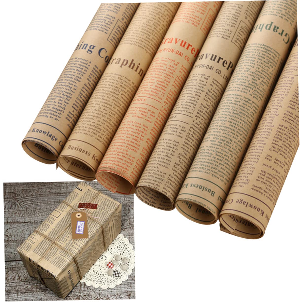 Carta da Regalo Vintage in Carta Kraft 51x75cm 50 Fogli | Design Giornale Inglese, per Fiori e Bouquet, per Ispirazioni Artistiche e Progetti DIY Stile Casuale