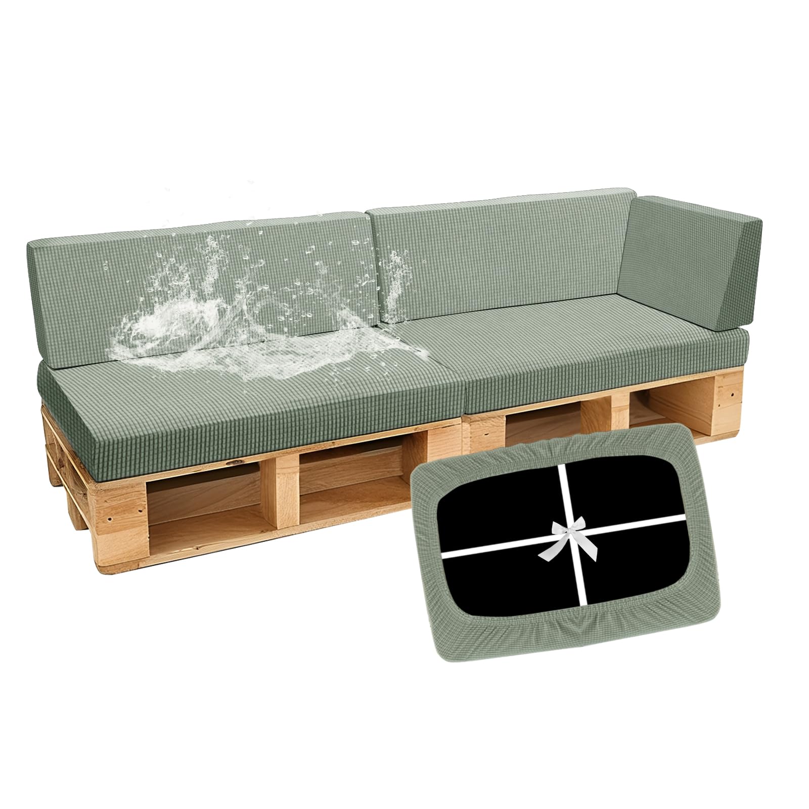 SYLC Waterproof Pallet Cushions Covers, Stretch Cover for Pallet Furniture Cushions with 4 Ties, Outdoor Corner Sofa Covers for Rattan Patio Garden Caravan (Mintgreen,5 PCS(2 Seats+3 Backs)) โ image 1