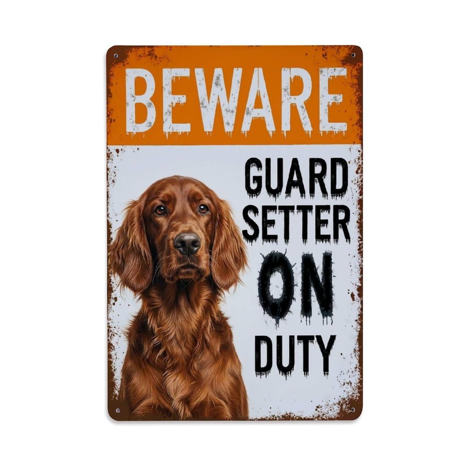 Vintage Funny Setter Guard Beware of Dog Stoop Metal Tin Sign Plaque Wall Decor for Cafe, Club Bar, Office, Garden Metal Poster 8x12Inch