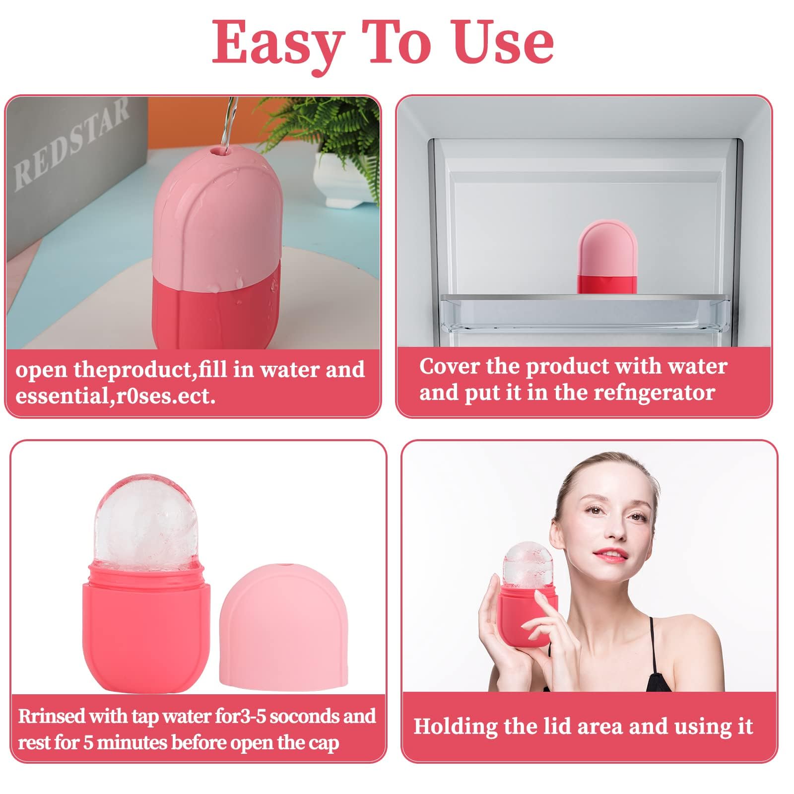 Ice Face Roller Jade Roller y Gua Sha, rodillo de hielo para rostro y ojos, herramientas de cuidado de la piel de belleza facial para iluminar la piel y quitar líneas finas (Ovalado, juego rosa)