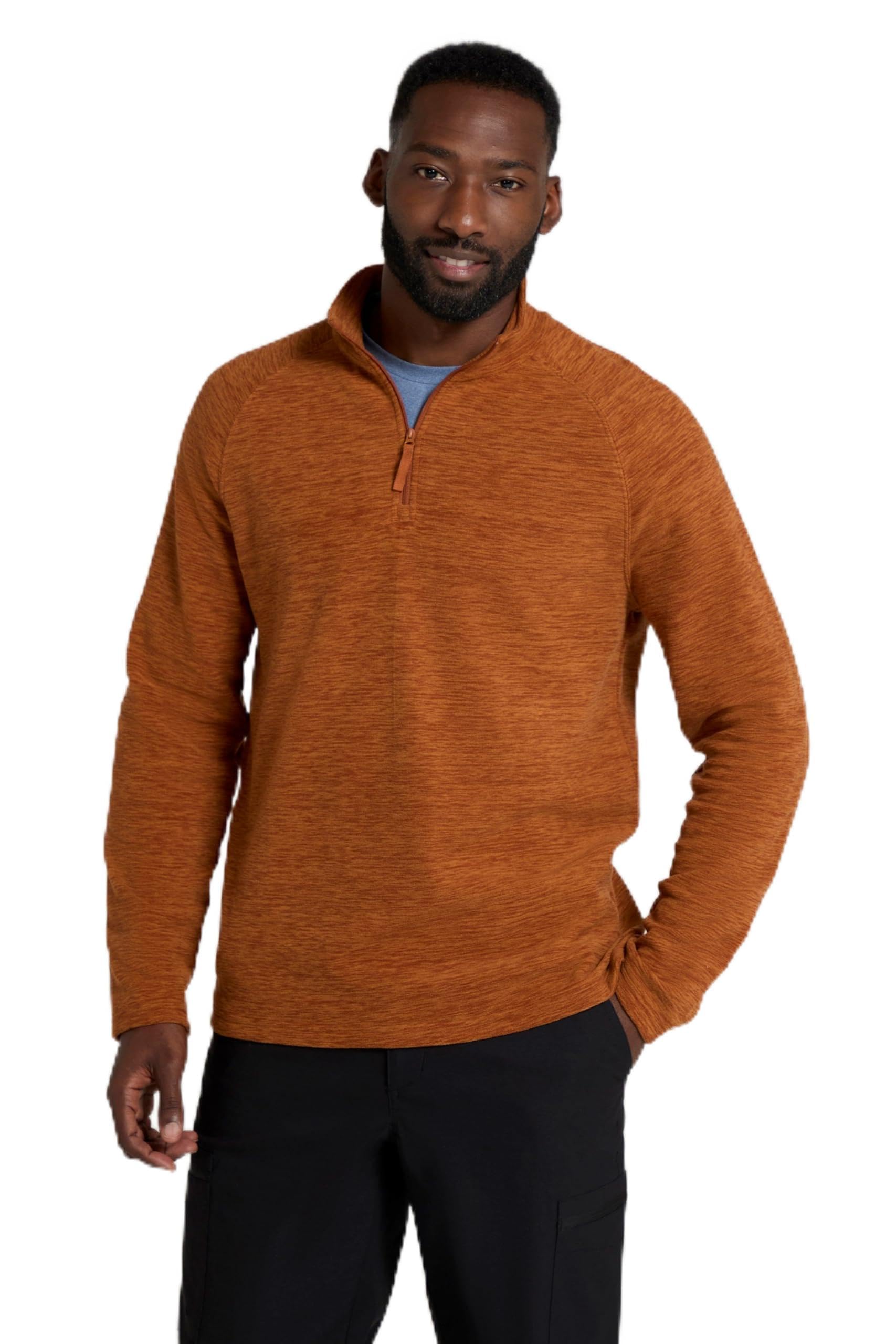 Mountain Warehouse Snowdon Mens Micro Fleece Top - Warm, Breathable, Quick Drying, Zip Collar Fleece Sweater, Soft & Smooth Pullover - For Autumn Winter, Travelling, Walking Rust S