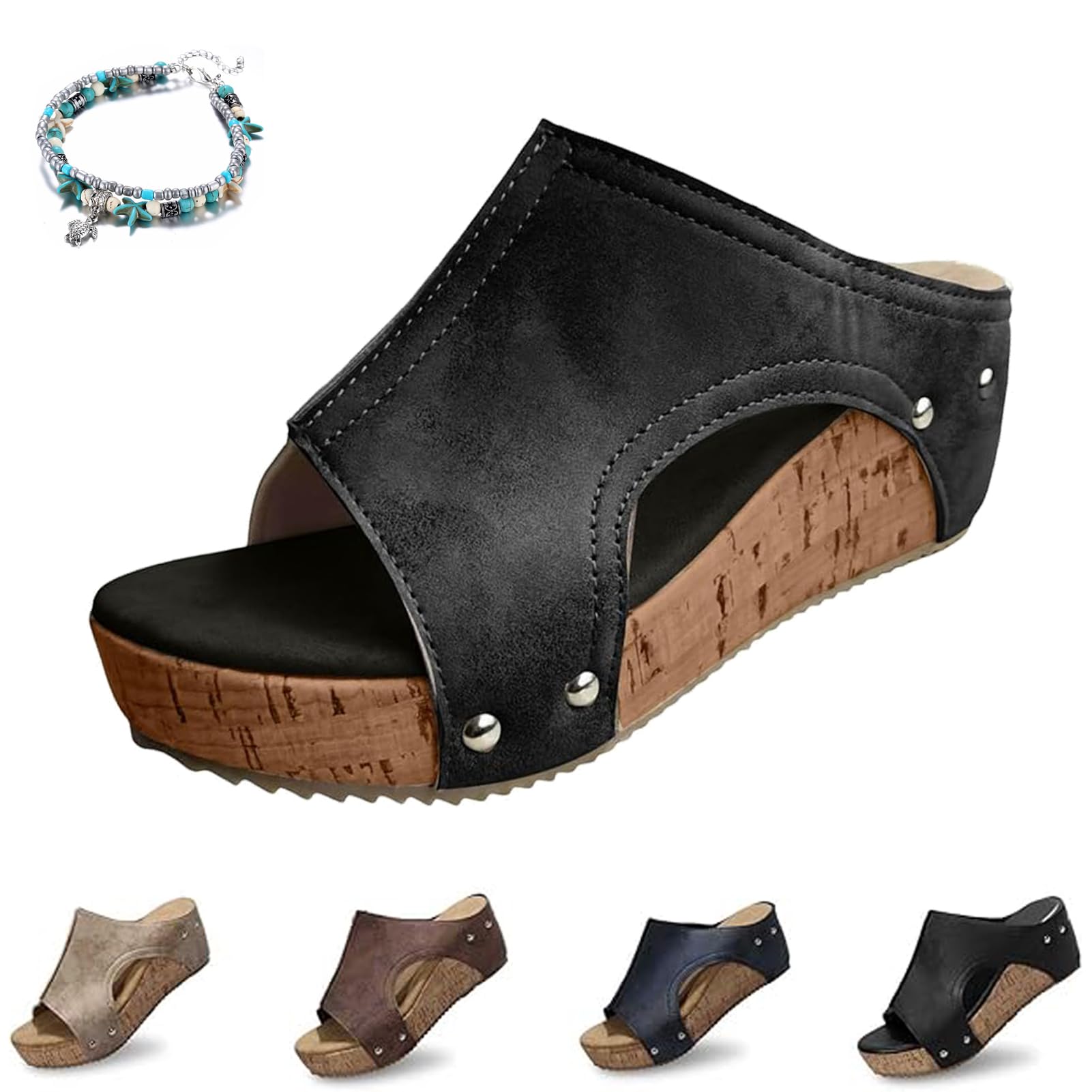 Cork Wedges & Platform Slides, Womens Comfy Wedge Orthopedic Sandals Summer Platform Cork Wedges