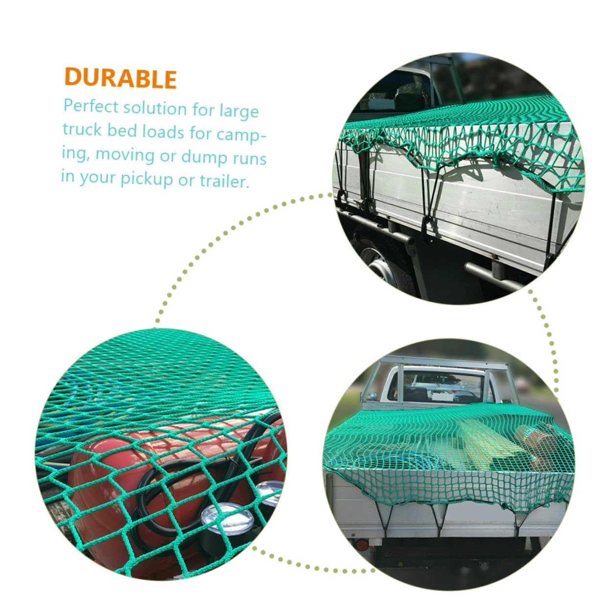 CHILDWEET Rete Carico Cassone Pick-up in Nylon Verde 2, 5x3, 5 M | Cavi Elastici e 15 Ganci, per Camion e Portapacchi, Resistente All'abrasione e Protettiva