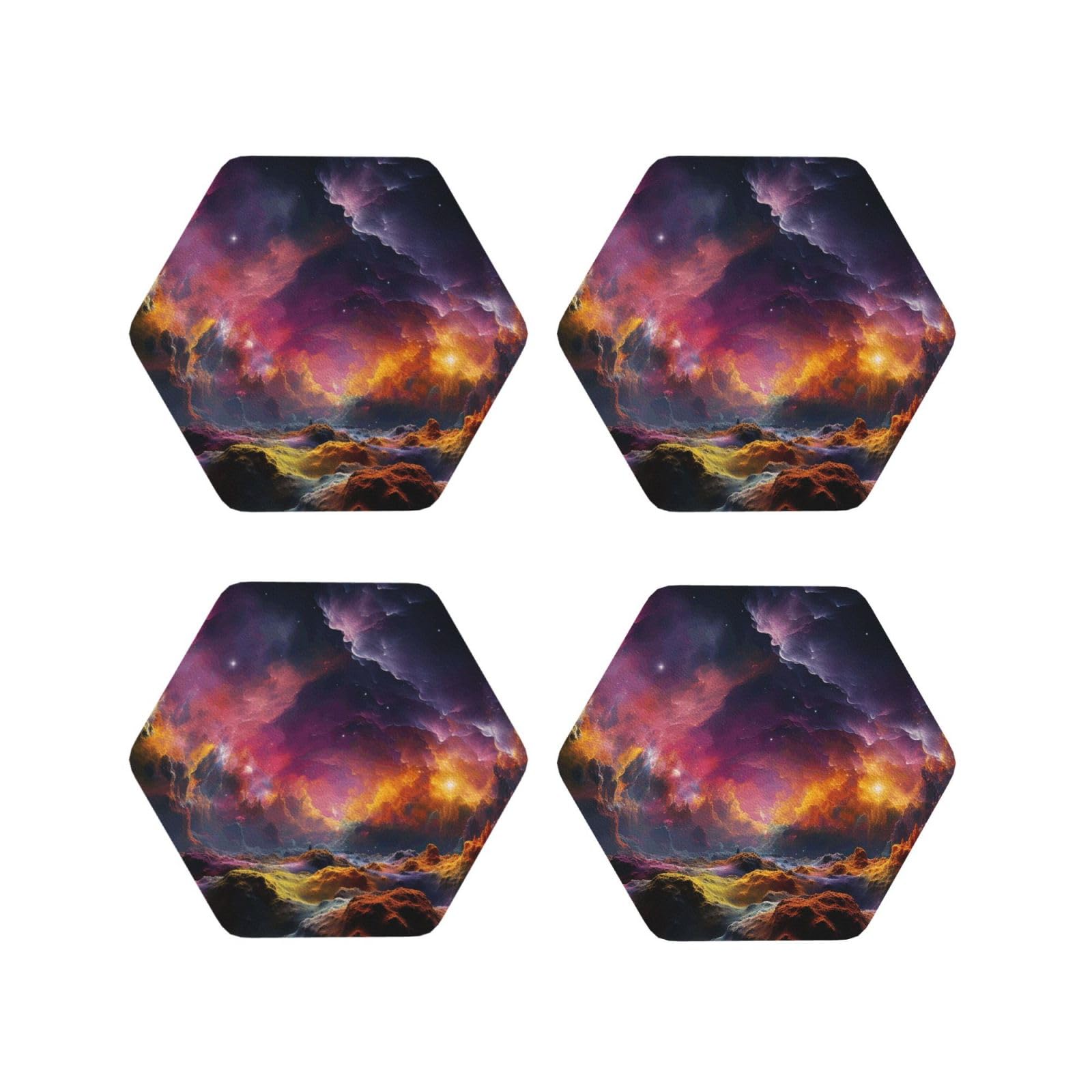 4pcs Drink Coasters for Tabletop Protection, 4" Leather Coasters for Drinks, Colorful Outer Space Cup Coasters for Coffee Table Decor, Non-Slip Drinking Cup Mat for Hot Or Cold Drink