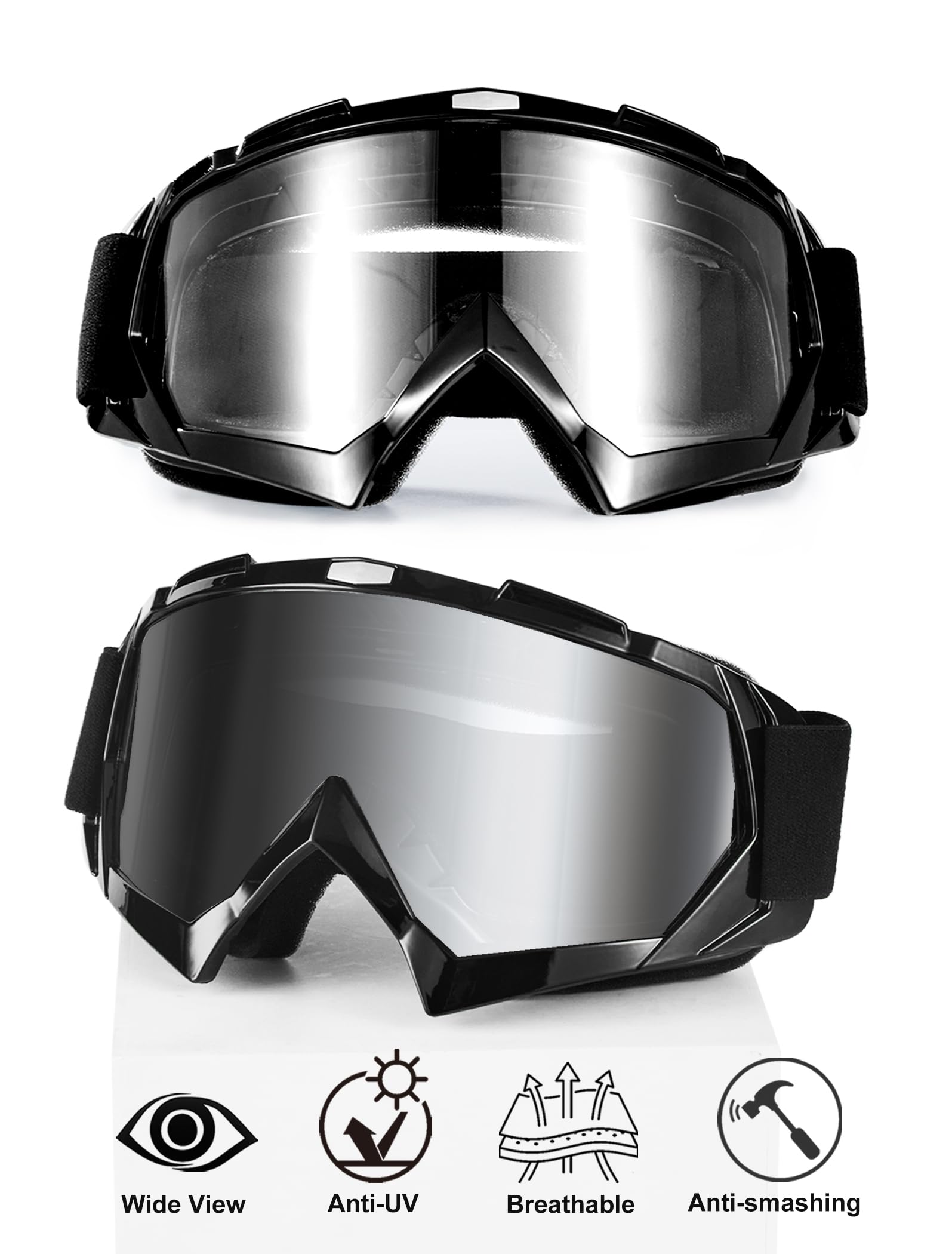 Motocross-Brille, 2 Stück, Motocross-Brille, ATV, Dirtbike, staubdicht, winddicht, Off-Road-Rennen, MX, Vierradbrille für Erwachsene, Herren, Damen, Jugendliche