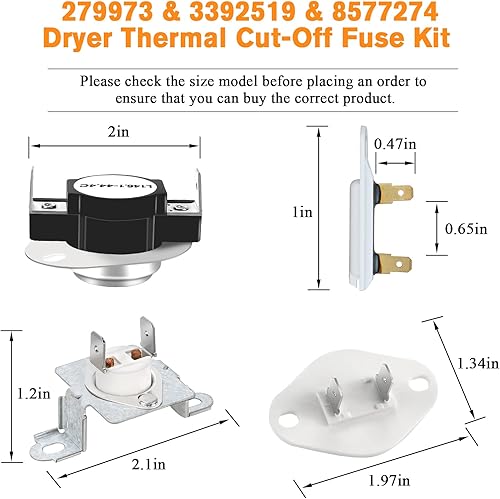Miniatura 5 de Kit de fusibles de corte térmico para secadora 279973 y 3392519 y 8577274 con control de termistor y fusible térmico de Blutoget - Compatible para