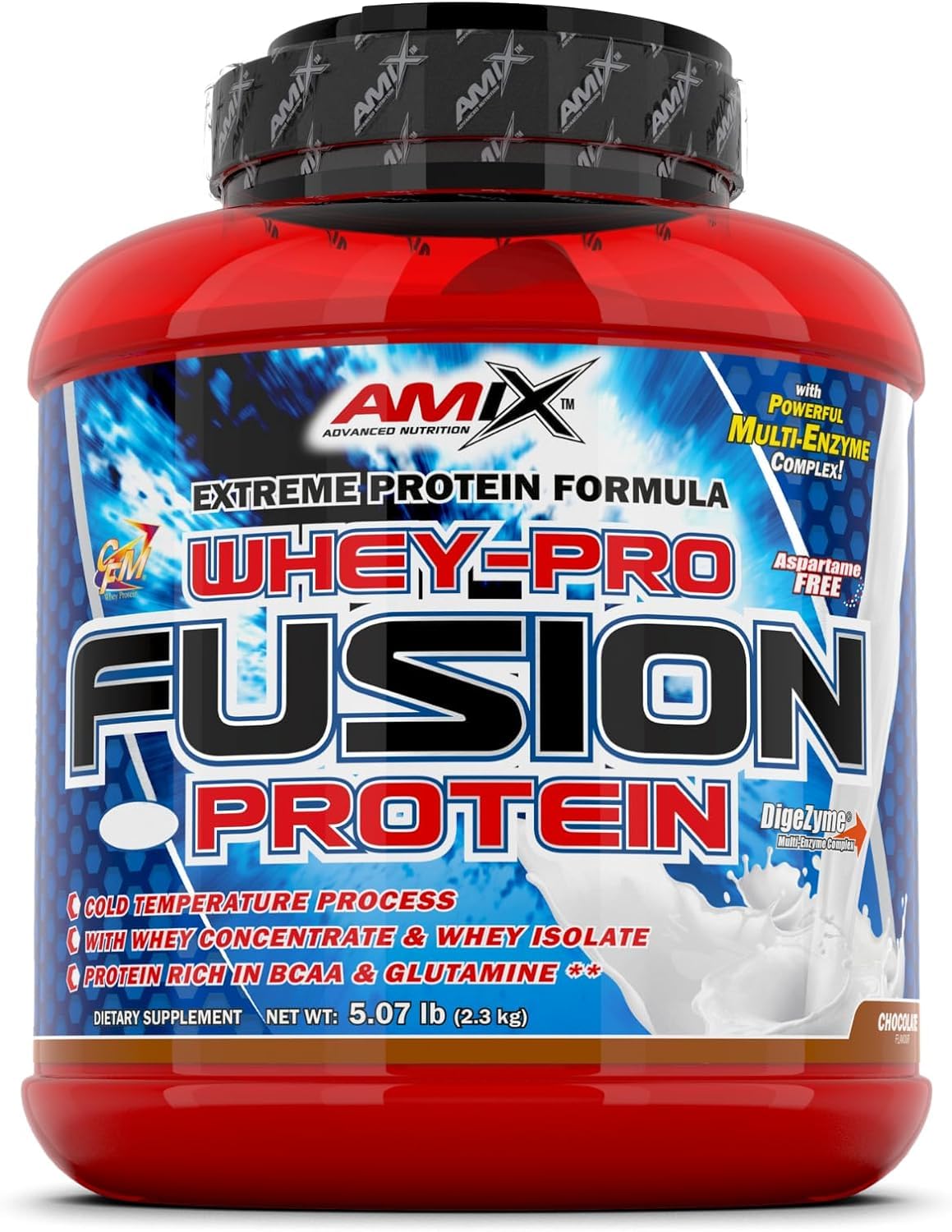 AMIX Whey Pro-Fusion Protein - Complément de Protéines Isolées en Poudre pour Augmenter la Masse Musculaire - Avec Enzymes Digestives DigeZyme - Sans Splenda ni Aspartame - Vanille - 2,3 kg