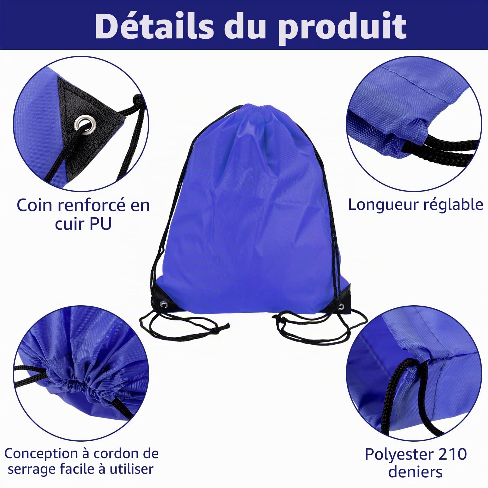 DAJAVE Sac de gym étanche avec cordon de serrage - Lot de 30 sacs en polyéthylène - 15 couleurs - Imperméable - Grande capacité - Pour le sport, la salle de sport, les voyages