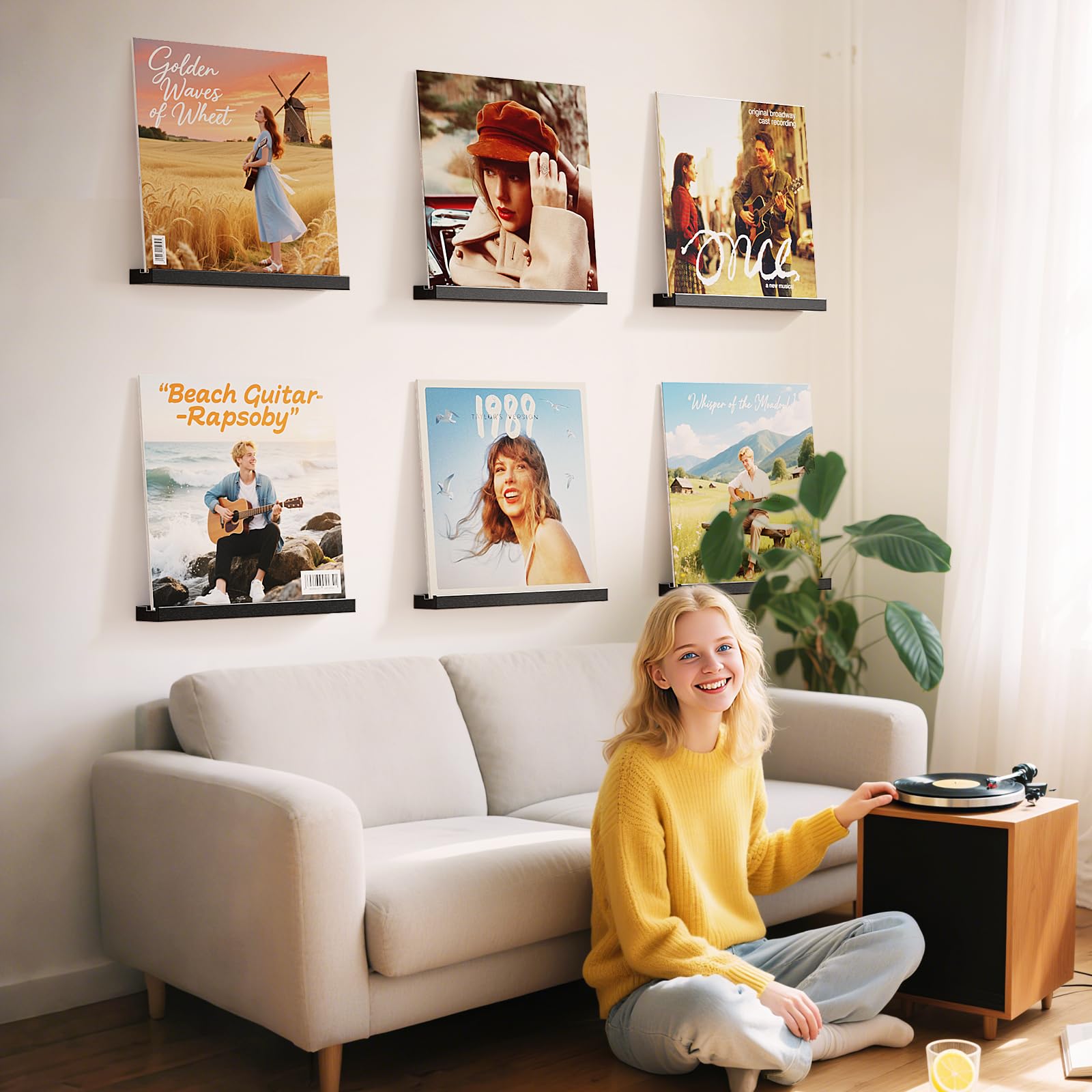 6 sztuk uchwytów ściennych na płyty winylowe, drewniane uchwyty winylowe, do montażu płyt winylowych, do umieszczania płyt gramofonowych, płyt CD, albumów fotograficznych i kolekcji (czarne)