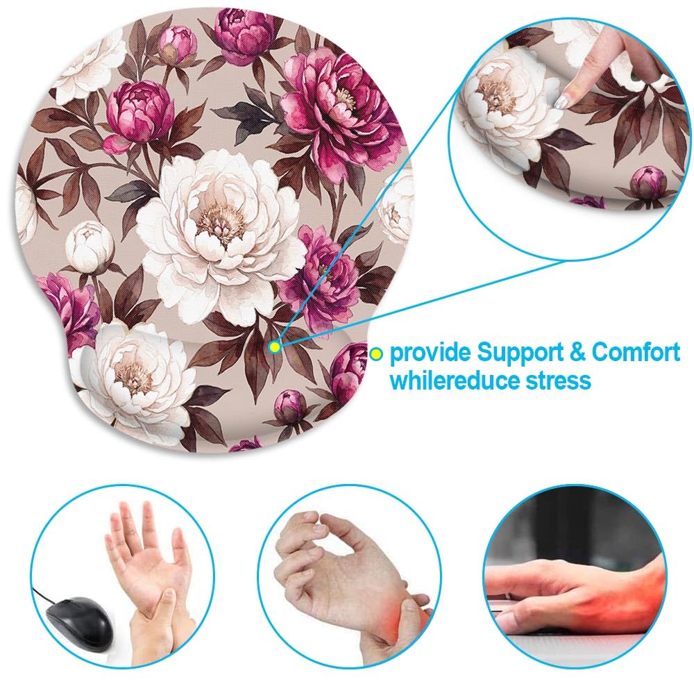 Ergonomic Mouse Pad with Wrist Support - Peony Floral -3