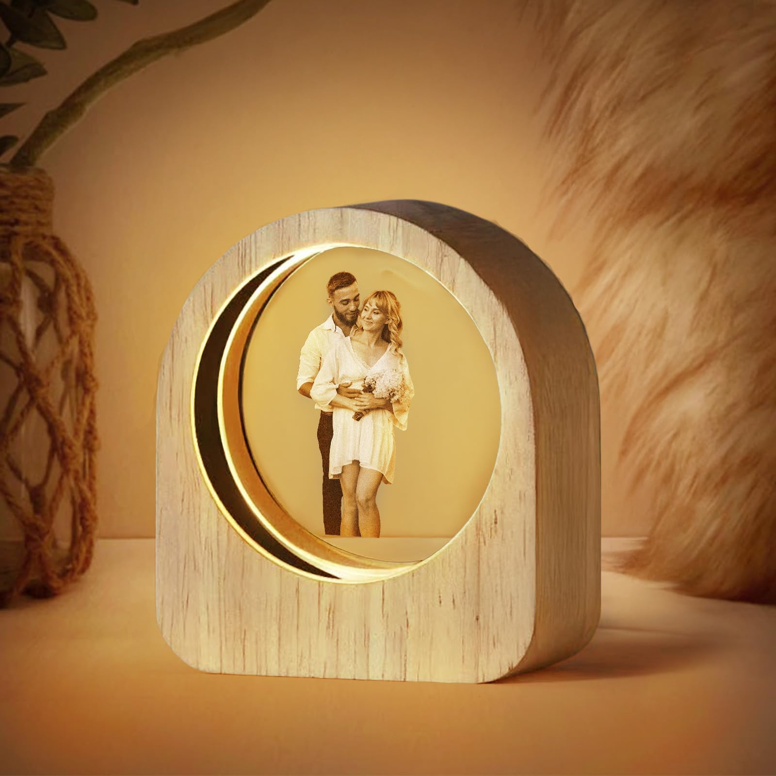 XSTZR Custom 3D Crystal Photo Night Light – Personalized Crystal Ball with 3D Picture Engraving, LED Wood Base, Custom Photo Gift for Family, Pets, Birthdays & Valentine's Day (Style 2) — image 1