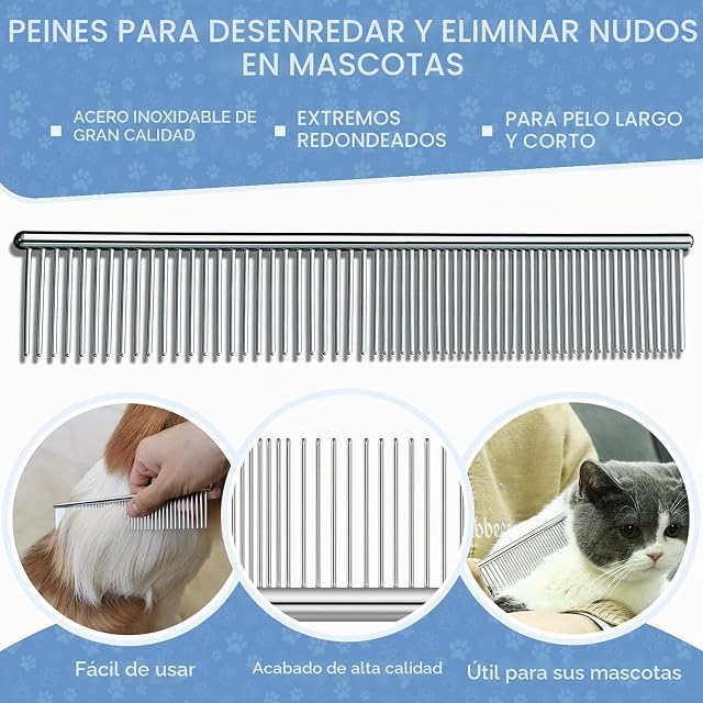 Foto 6 de 6 de Candure Peine Perro y Cepillo Gatos Quita Corto Pelo Muerto de Mascotas Acero Inoxidable Cepillos de Aseo…