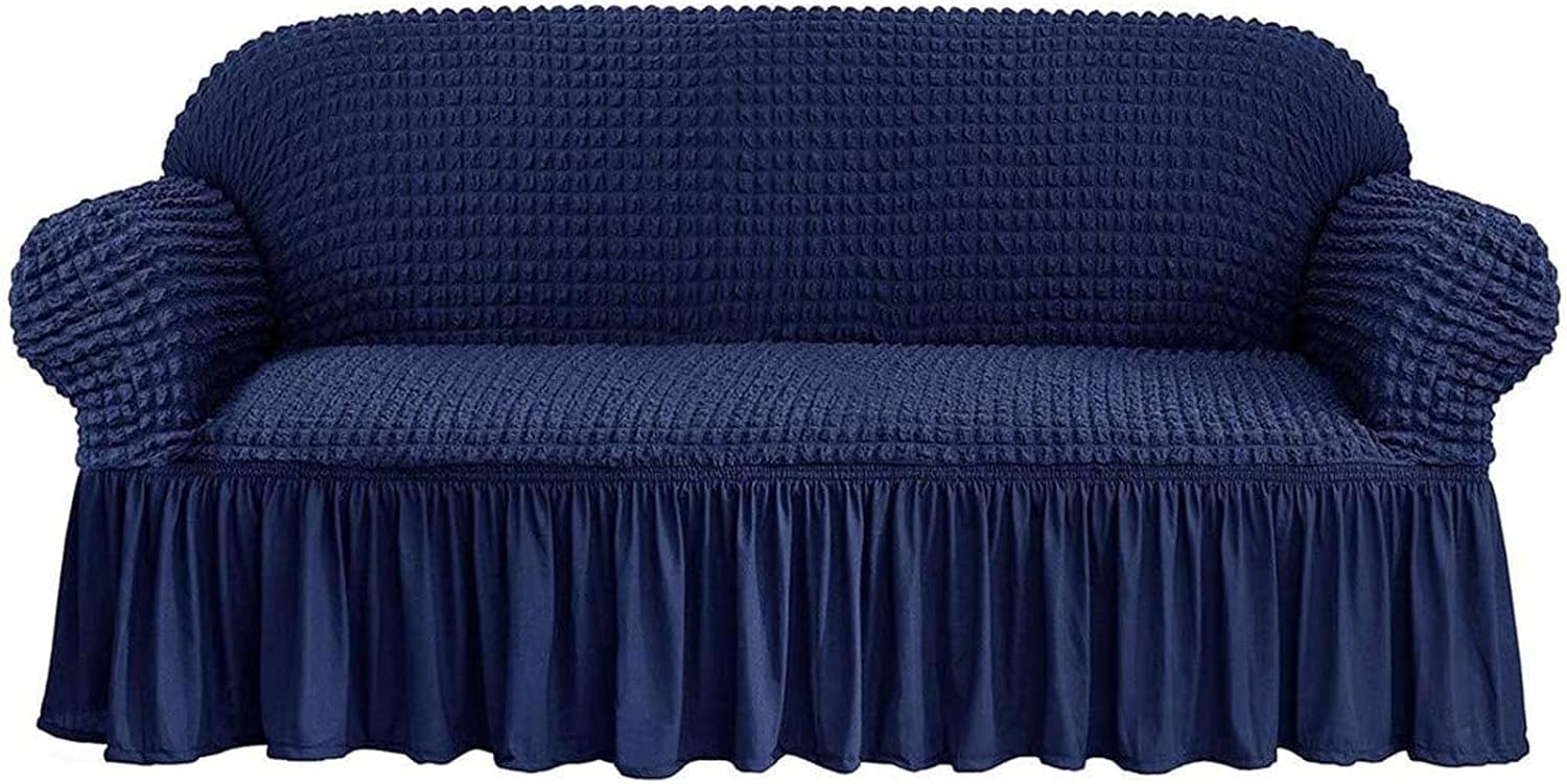 1 2 3 4 Seater Universal Sofa Covers, Polyester Spandex Fabric Slipcover Couch Covers Elastic Full Covered Sofa Protector with Skirt (Color : Navy, Size : 2 Seater/Loveseat)