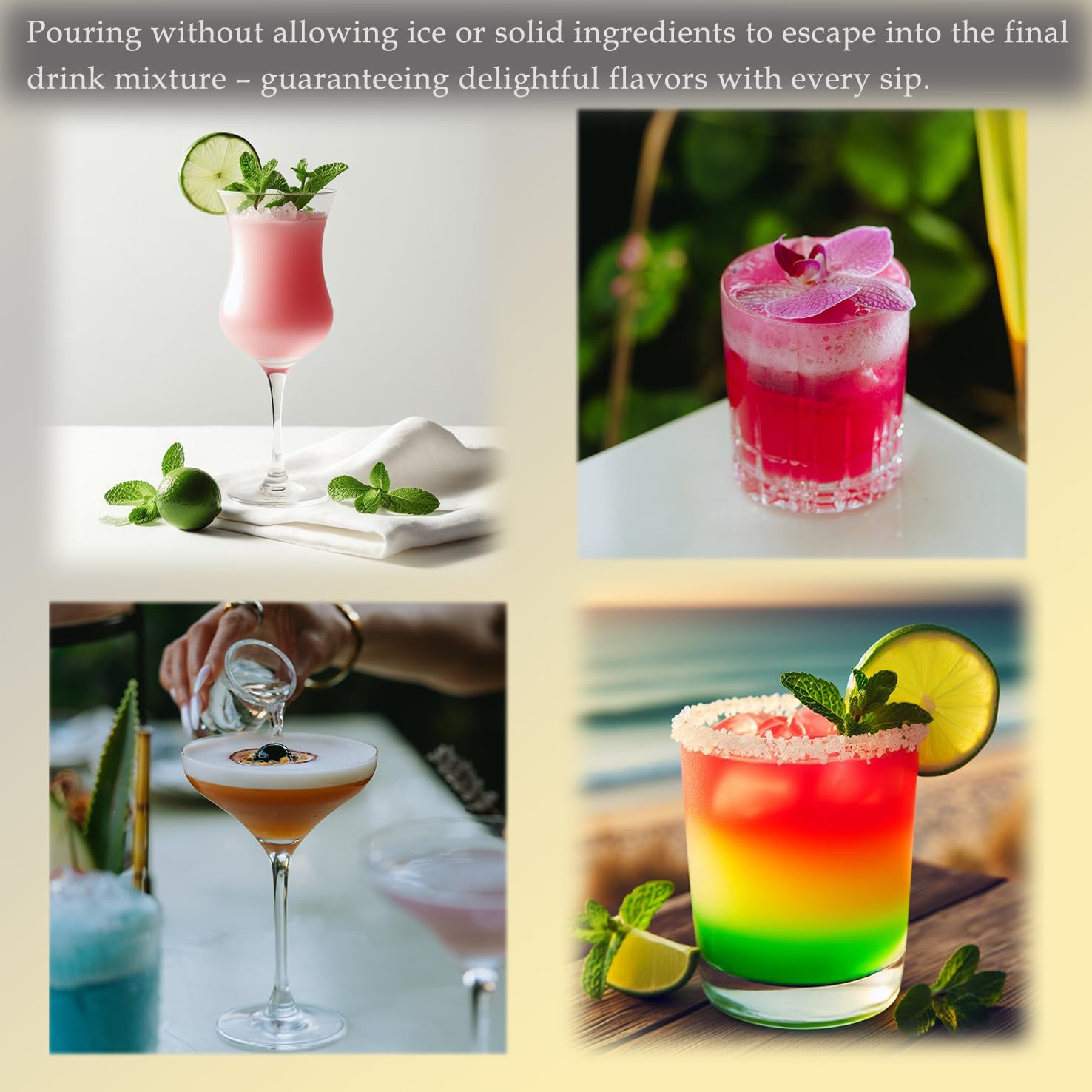 Colador de cóctel dorado para bebidas, colador Hawthorne de 2 puntas con resorte extraíble, acero inoxidable, colador de bartending 6