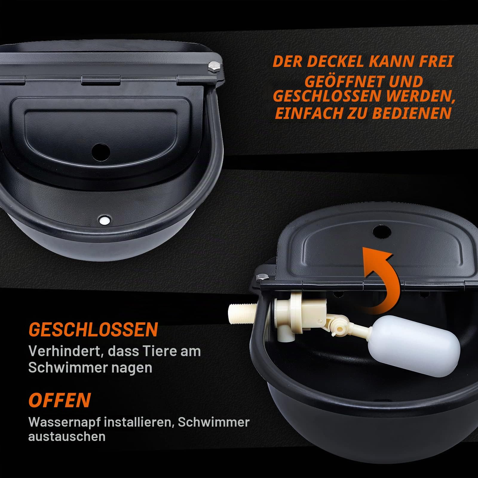 Tränkebecken mit Schwimmer, Automatische PferdeträNke Aus Edelstahl, Viehtränke mit 1/2" Schwimmerventil für Pferde, Rinder, Schafe, Ziegen, Alpaka und Hundetränken