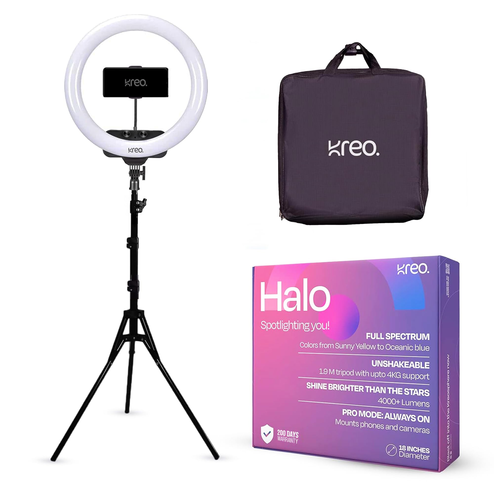 Kreo Ring Light 18" tripod stand for video shooting professional studio light with tripod ringlight photography halo youtube ringlight kit for Youtube Instagram accessories big ring light with bag