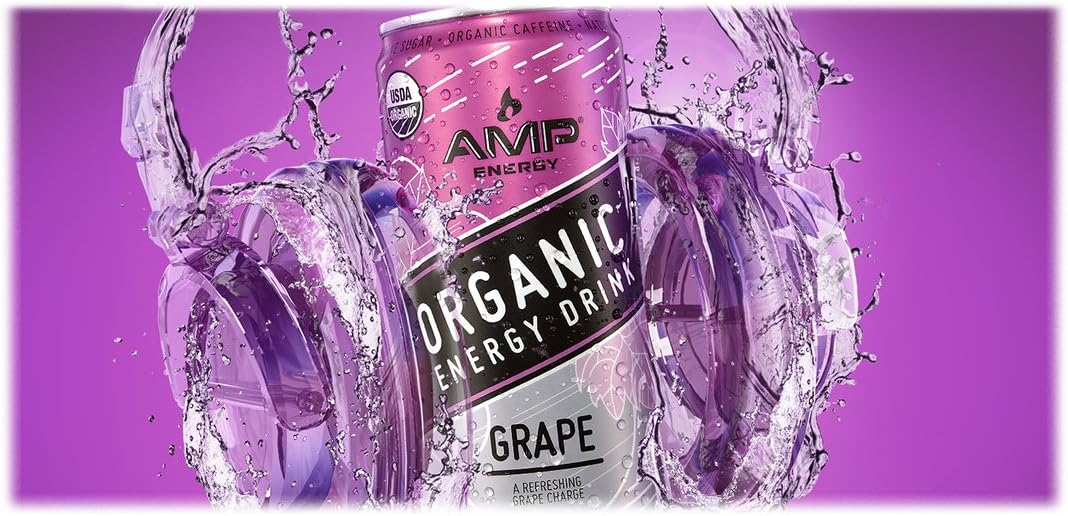 AMP Energy, Organic Energy Drink, Grape, 12 oz Cans (12 Pack)