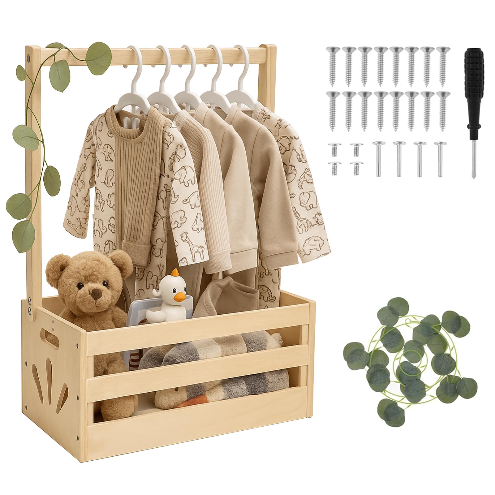 Holz Baby Geschenk Korb für Babyparty, Personalisierte Baby Dusche Kiste Schrank, Geschenkkiste Aufbewahrungskiste für Neugeborene Babyparty neue Eltern(Ohne Kleiderbügel)