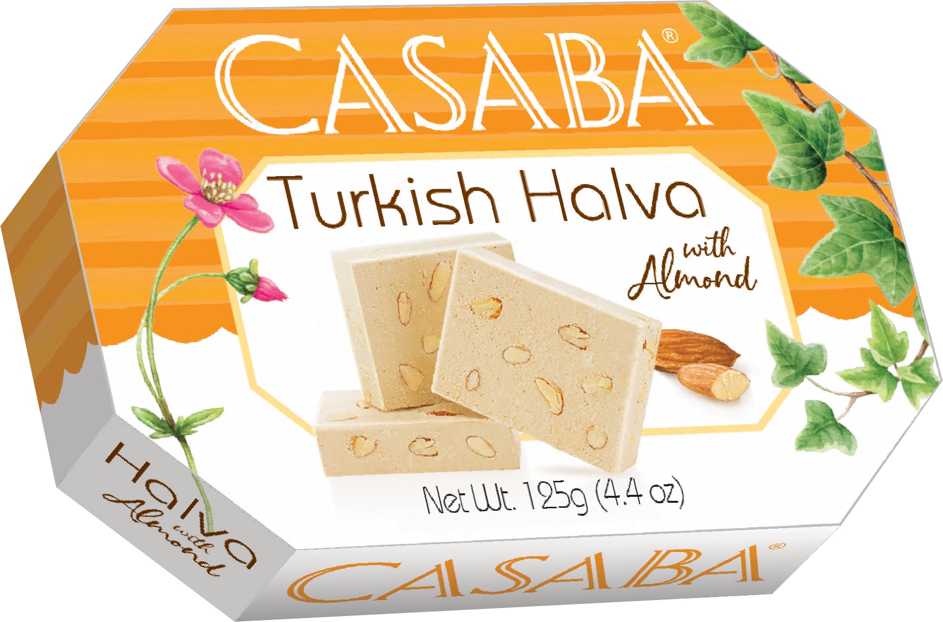 CASABATurkish Halva Filled with Almond, Best Served as a Dessert or Paired with Traditional Turkish Tea, Coffee and Various Wines. A Great Gift for All Occasions , 125g Box