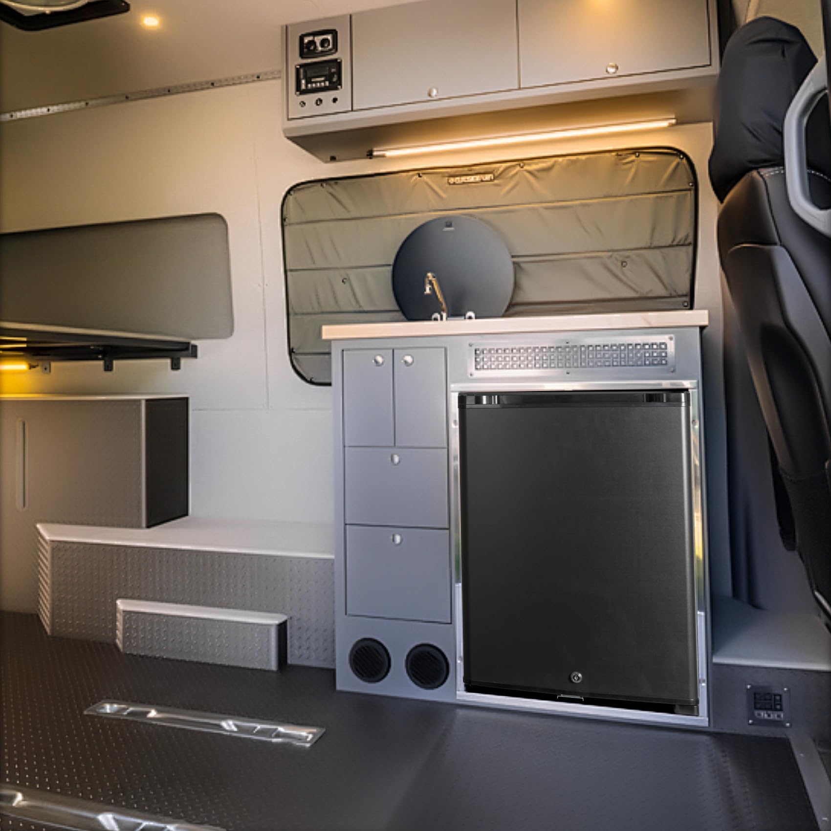 SMETA Camping Kühlschrank 12V 230V, Absorber Kühlschrank 40L, Campingkühlschrank 0dB,12 volt Wohnmobil Kühlbox für Wohnwagen, Auto, LKW, Boot, Reisemobil, Lautlos, Schwarz, Mit Schloss