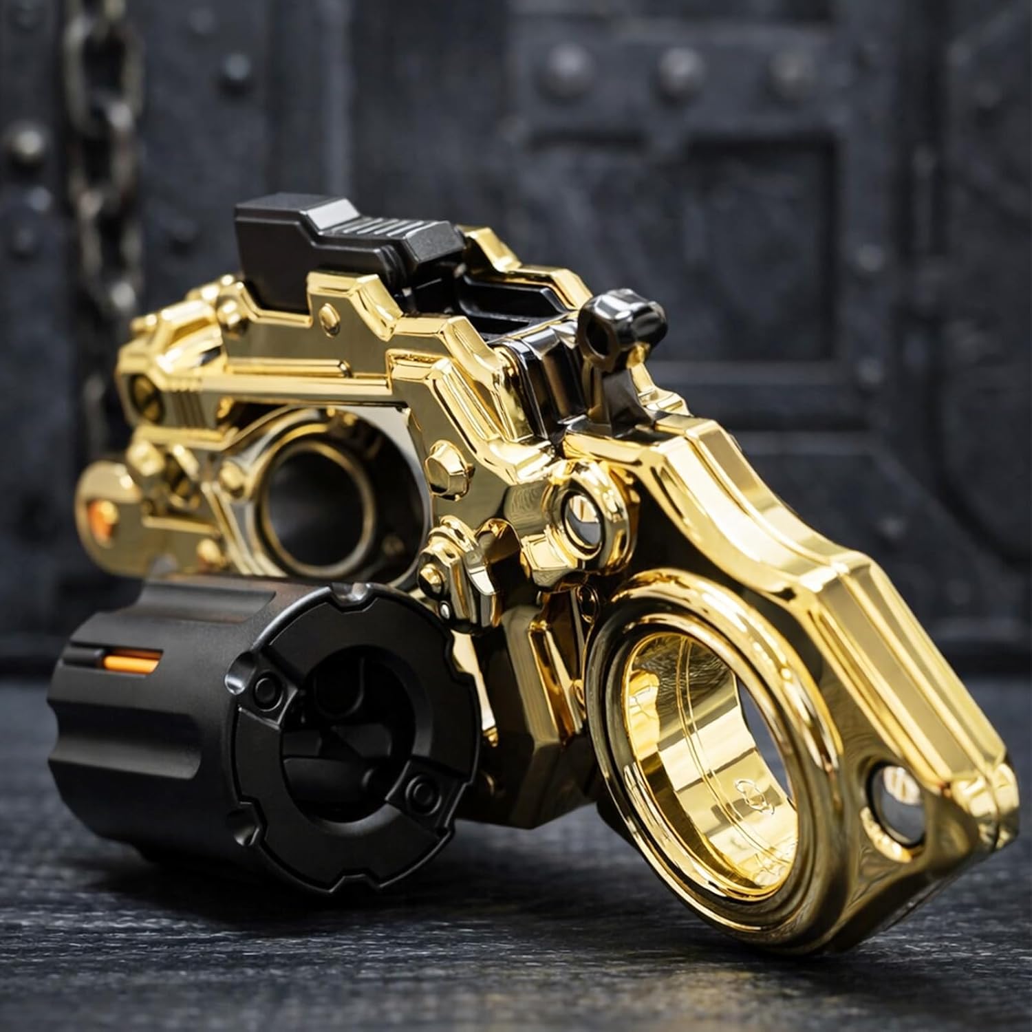 Metal Fidget Toys Gun Adults - Alloy Fidget Slider Clicker Spinner & Launcher Toy EDC Fidget Gun with Bullets and Target Stress Relief Focus Tool (Gold)