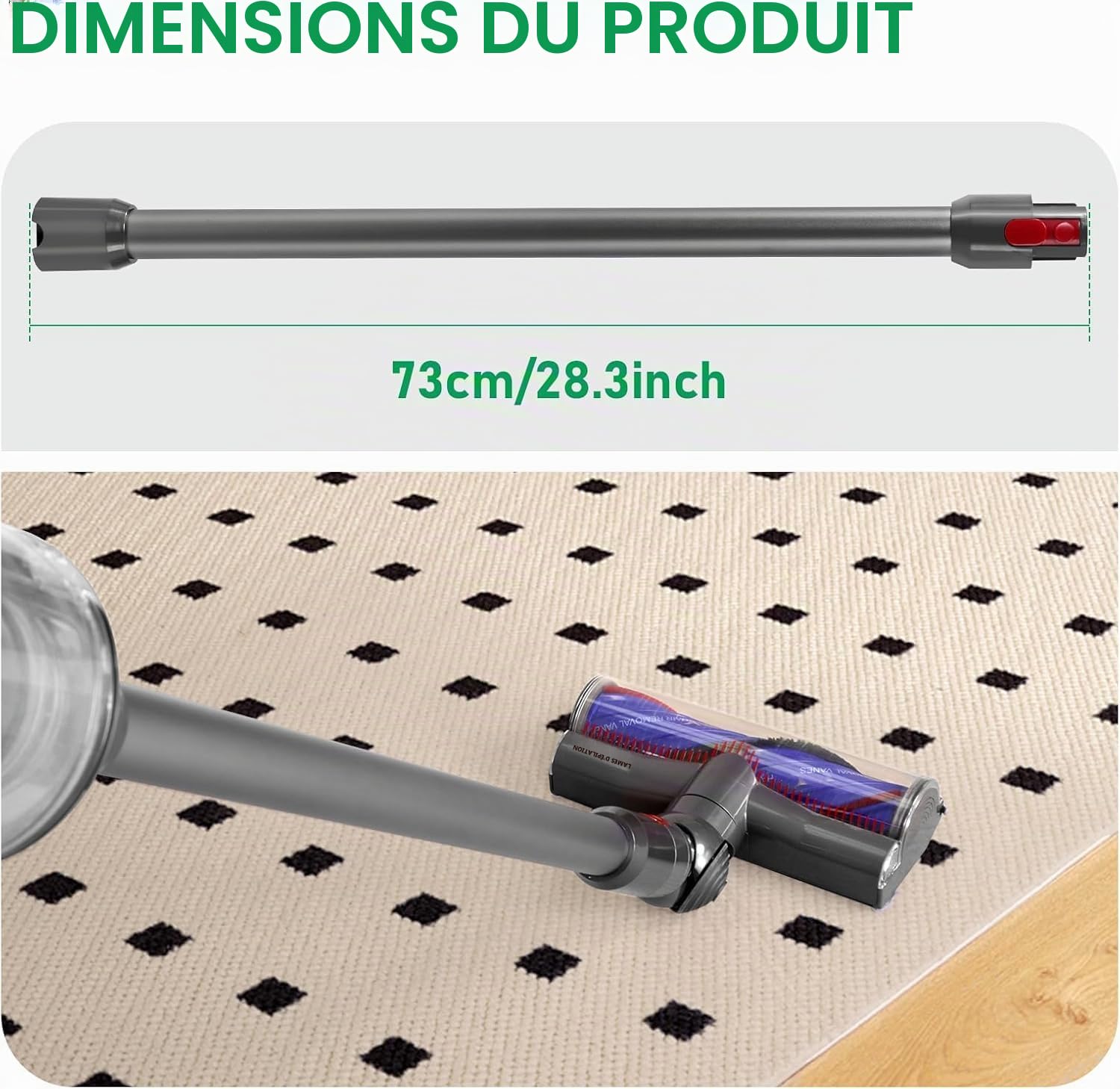 Tuyau de rechange à dégagement rapide compatible pour aspirateur Dyson V15 V11 V10 V8 V7, pièce d'accessoires de 73cm pour nettoyage à domicile et bureau, gris