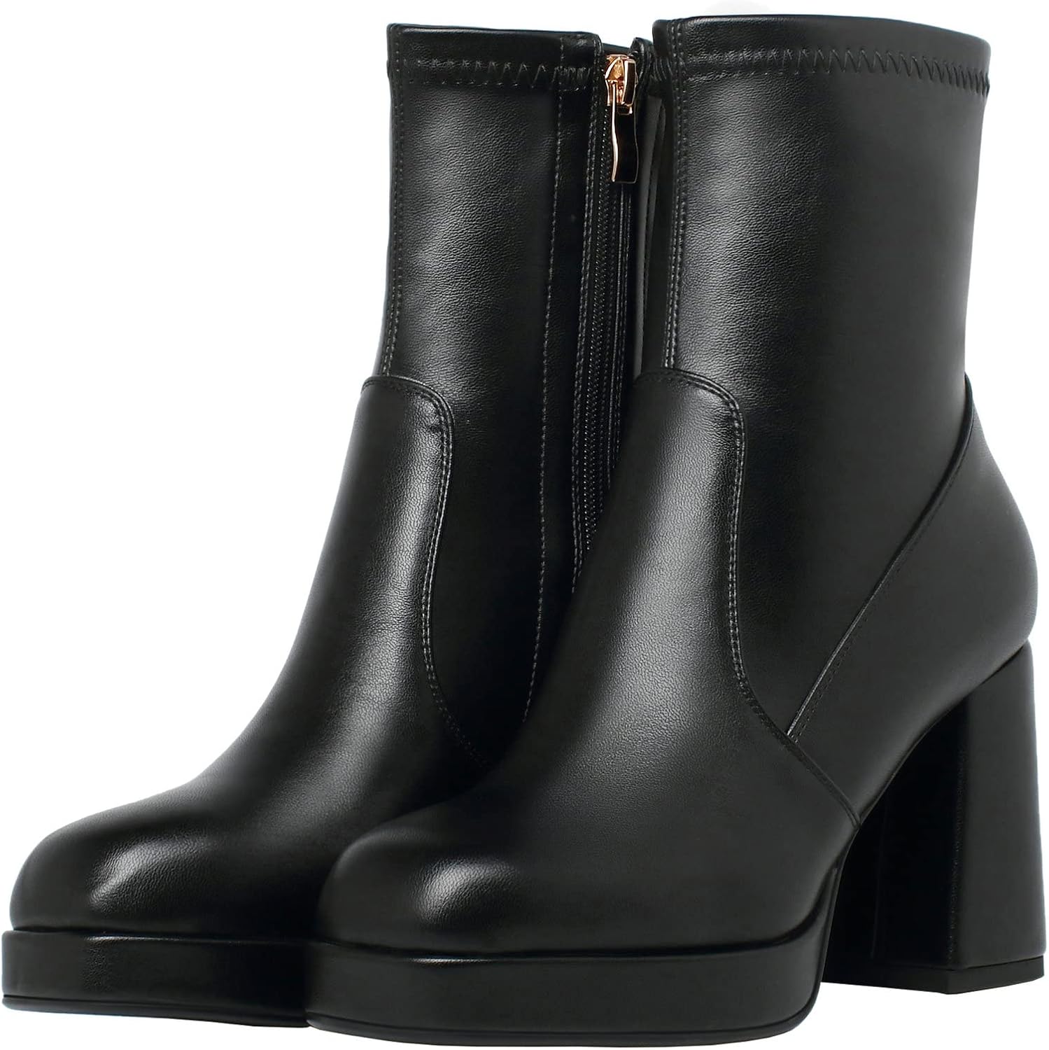 Agodor Women's Square Toe Block Heel Boots Chunky High Heel Side Zipper Ankle Boots