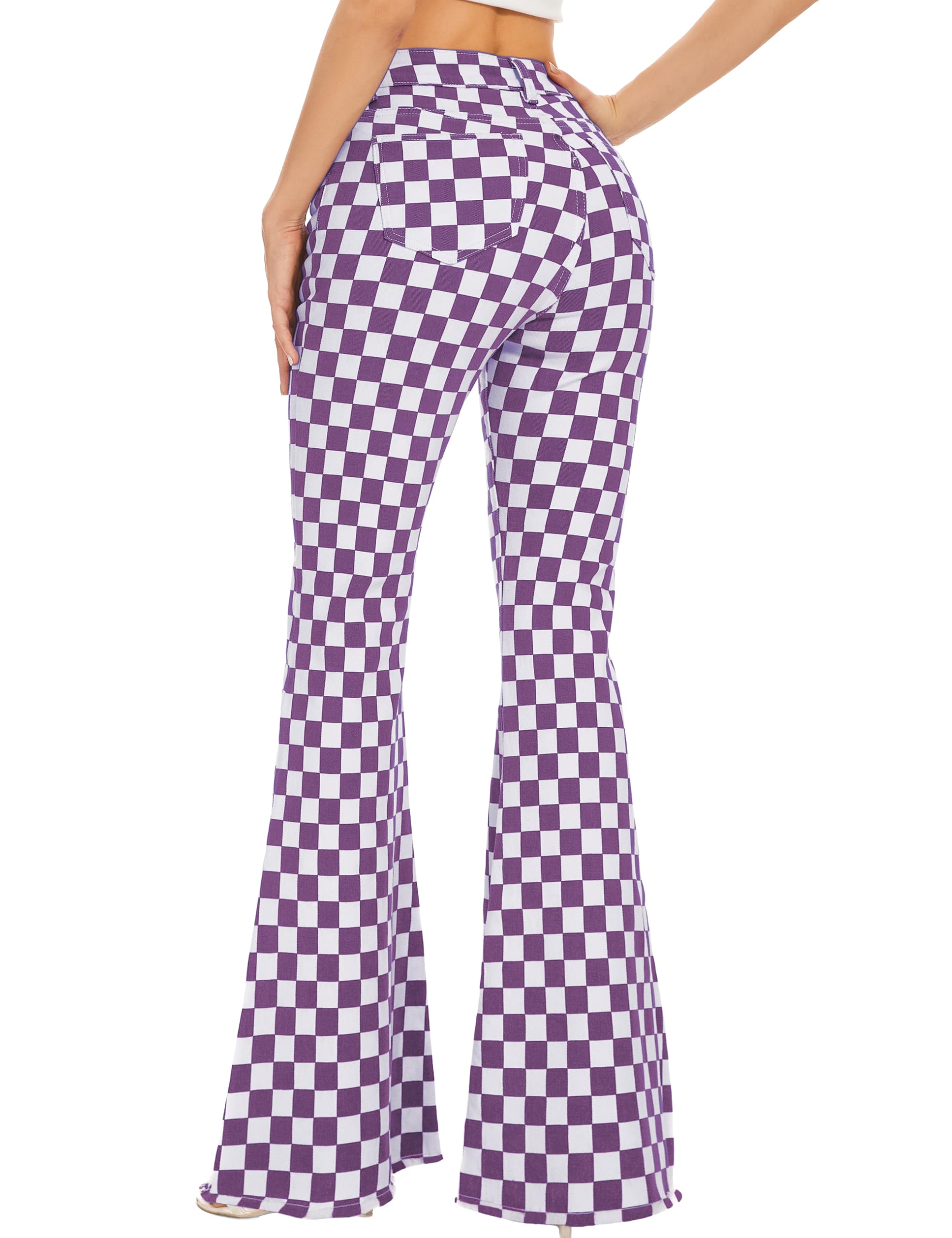 Jeans con fondo a campana per le donne a vita alta stretch plaid flare jeans jeans bootcut pantaloni
